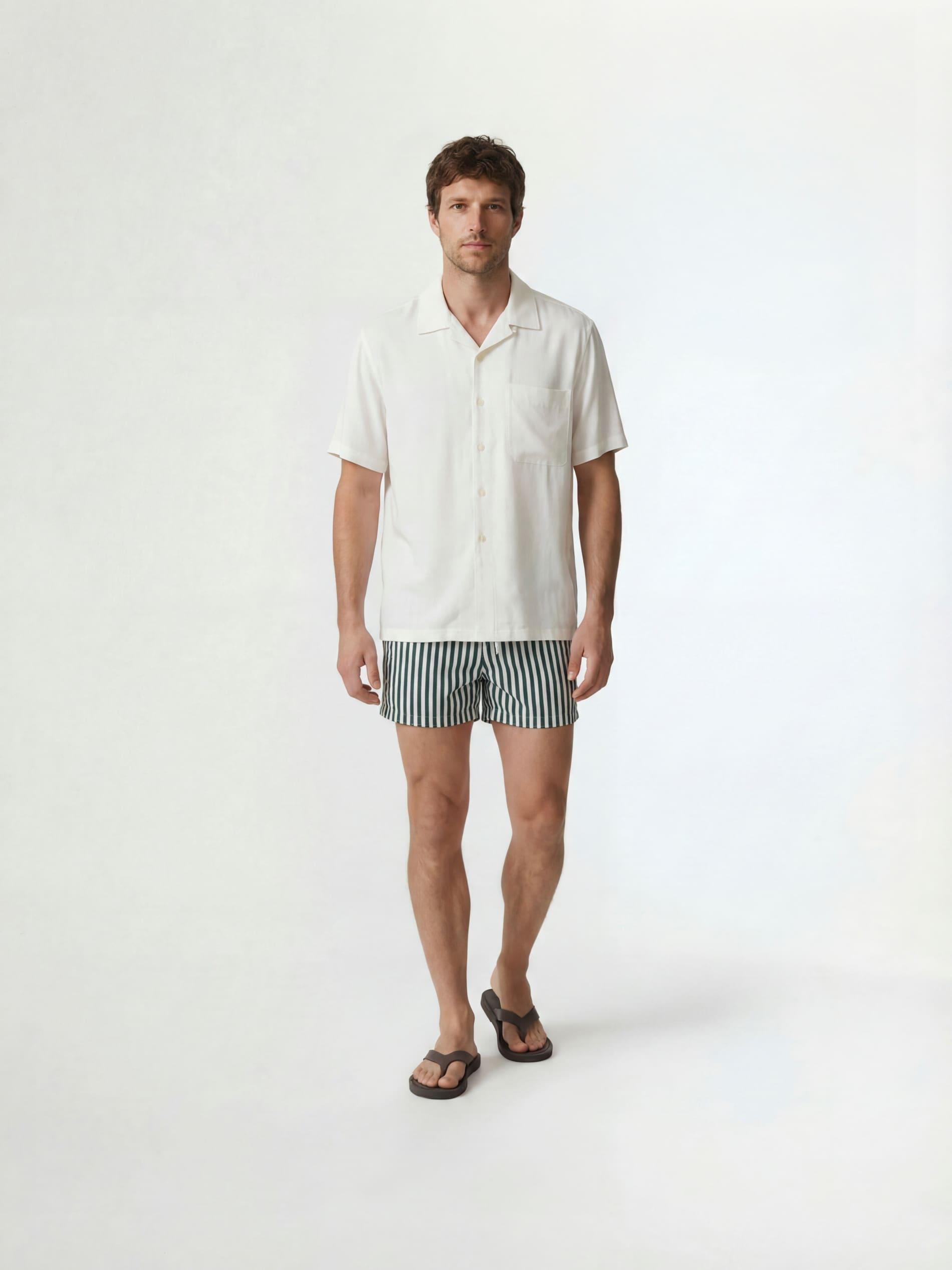 Green Stripe Beach Shorts, Khaki, large image number 0