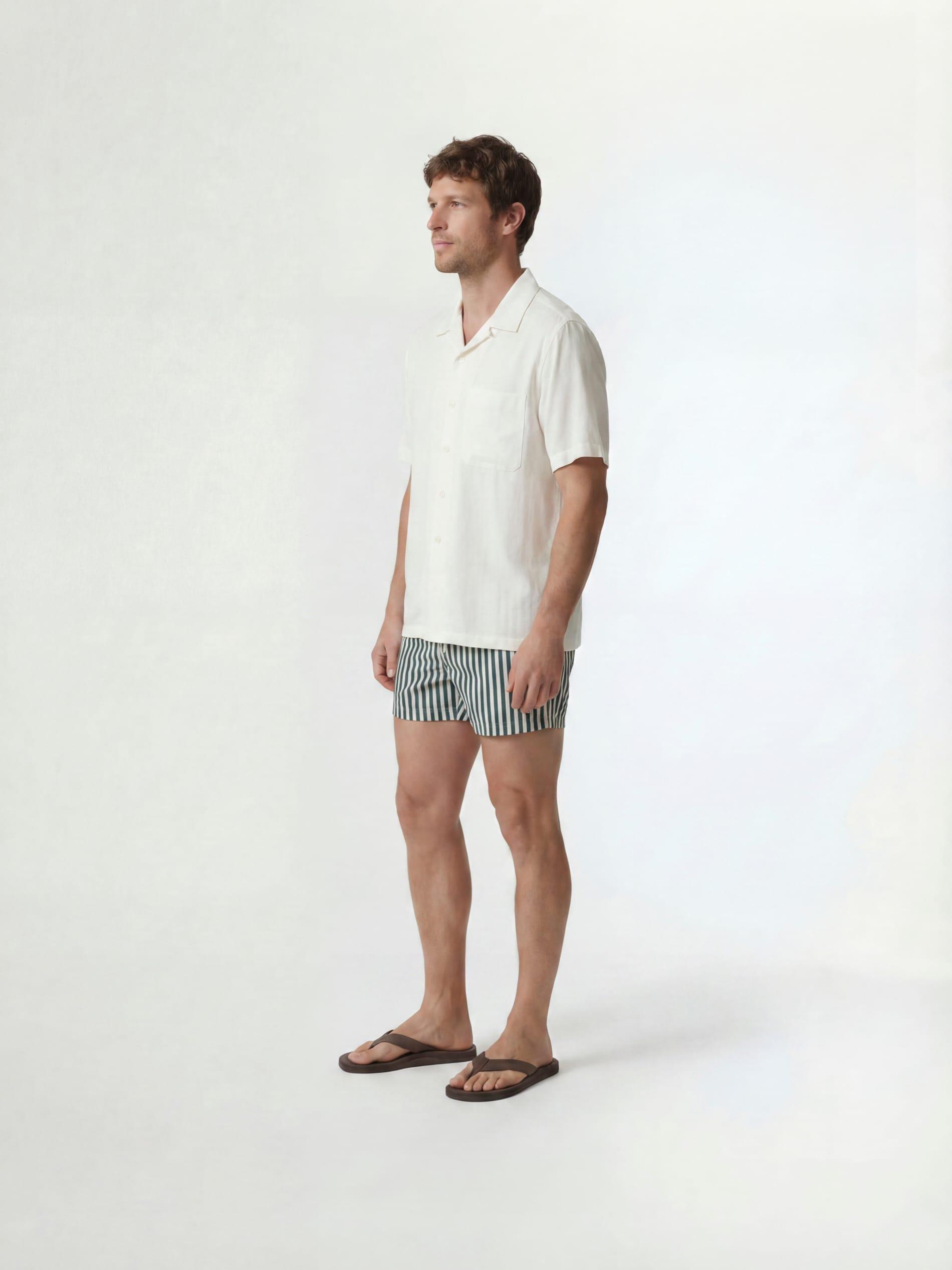 Green Stripe Beach Shorts, Khaki, large image number 2