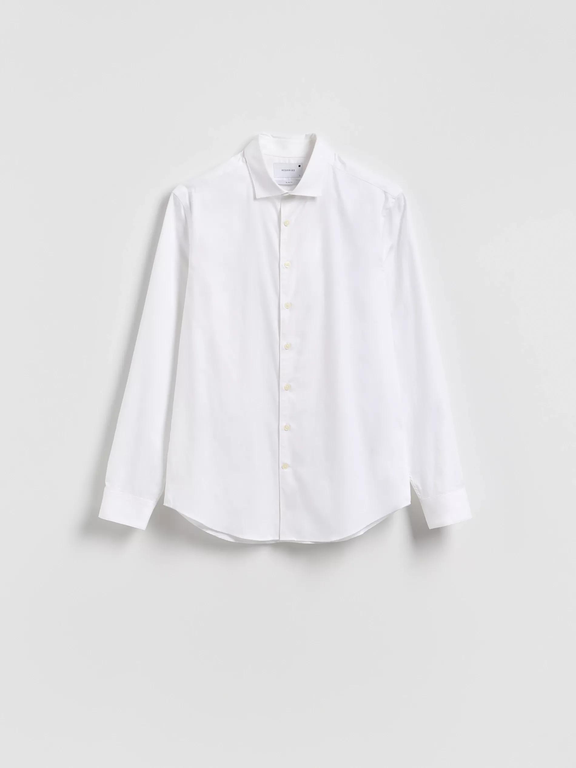 قميص بقصة ضيقة قطن مصري أبيض, White, large image number 4