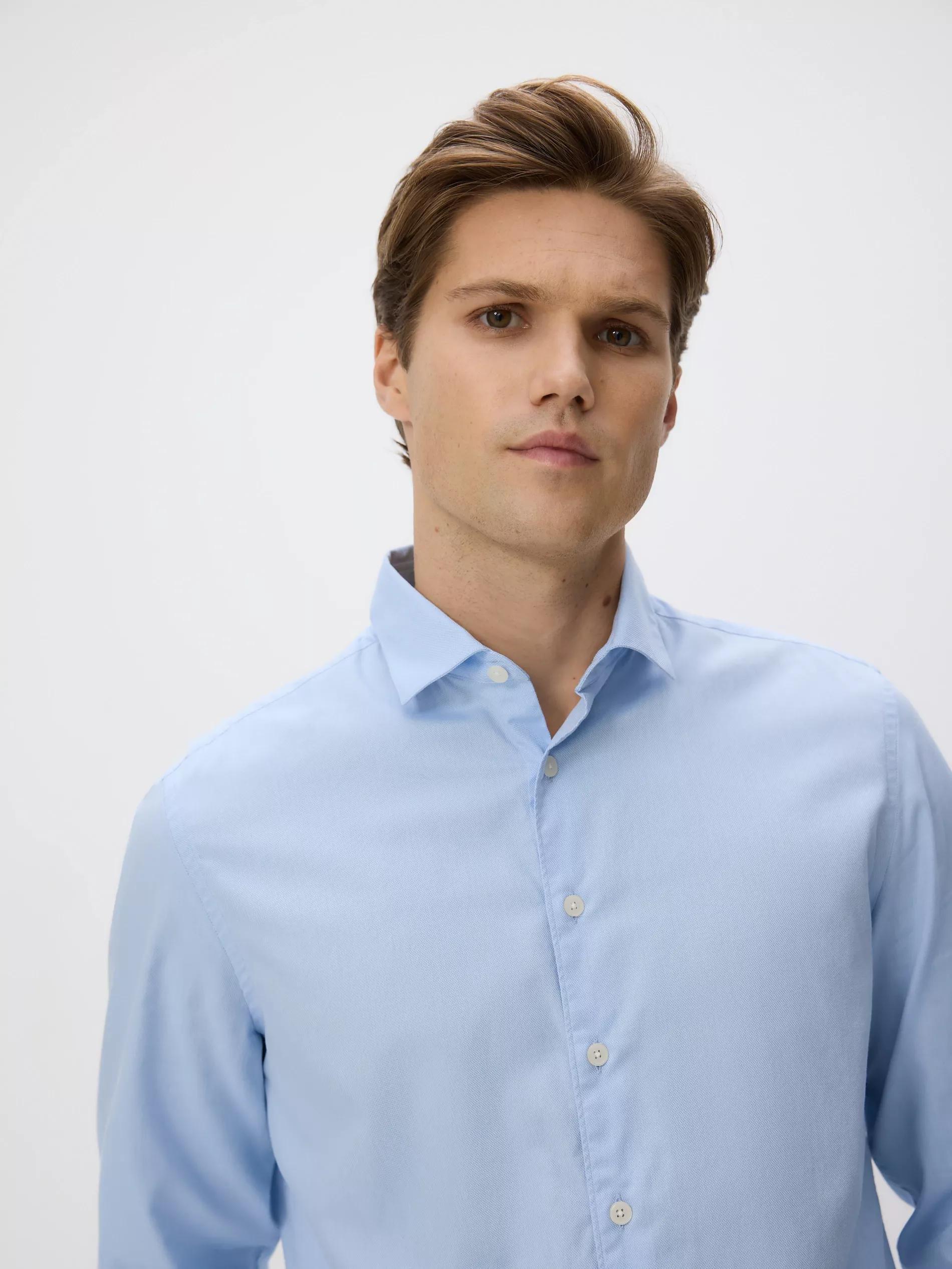 Blue Slim Fit Egyptian Cotton Shirt, Blue, large image number 0