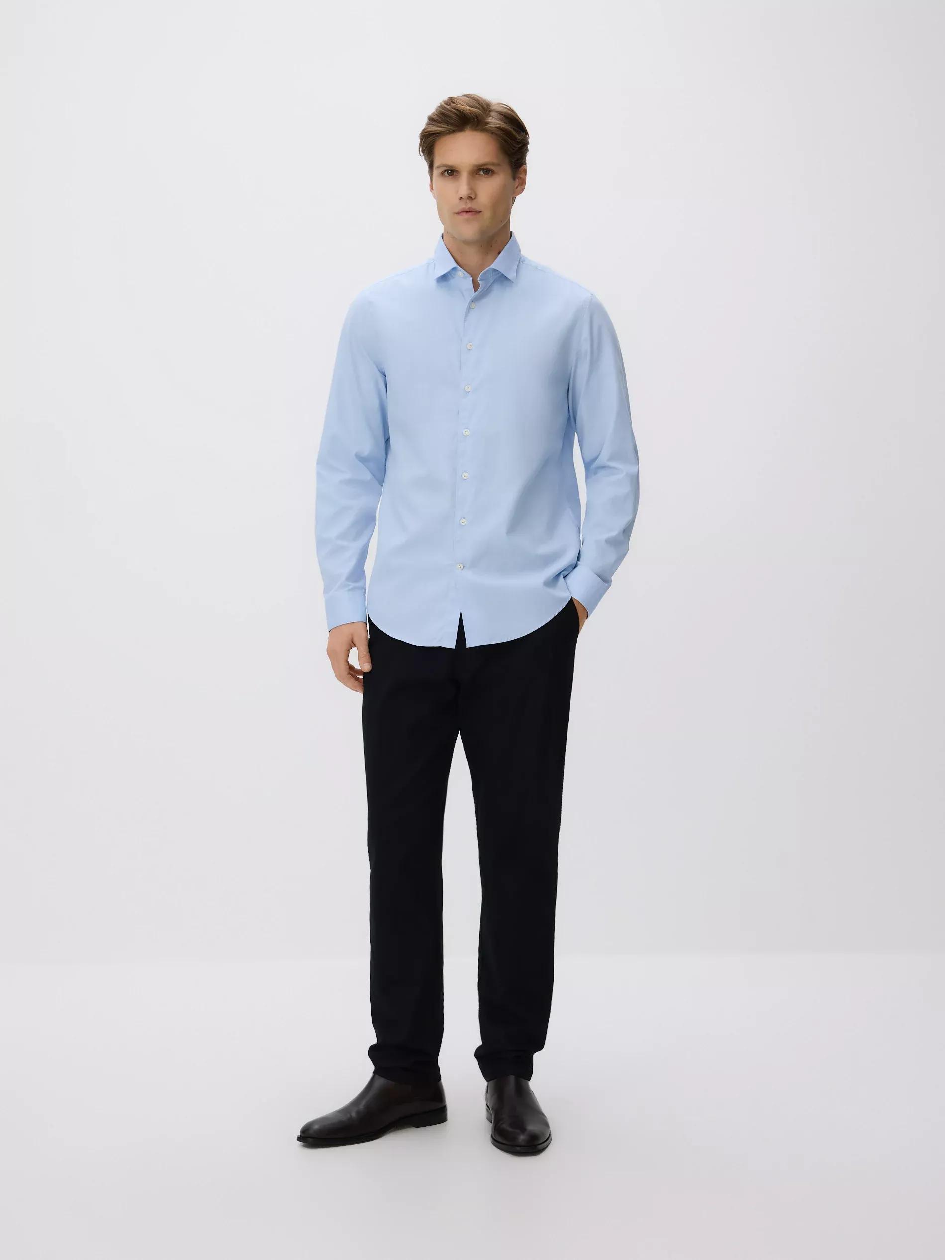 Blue Slim Fit Egyptian Cotton Shirt, Blue, large image number 1