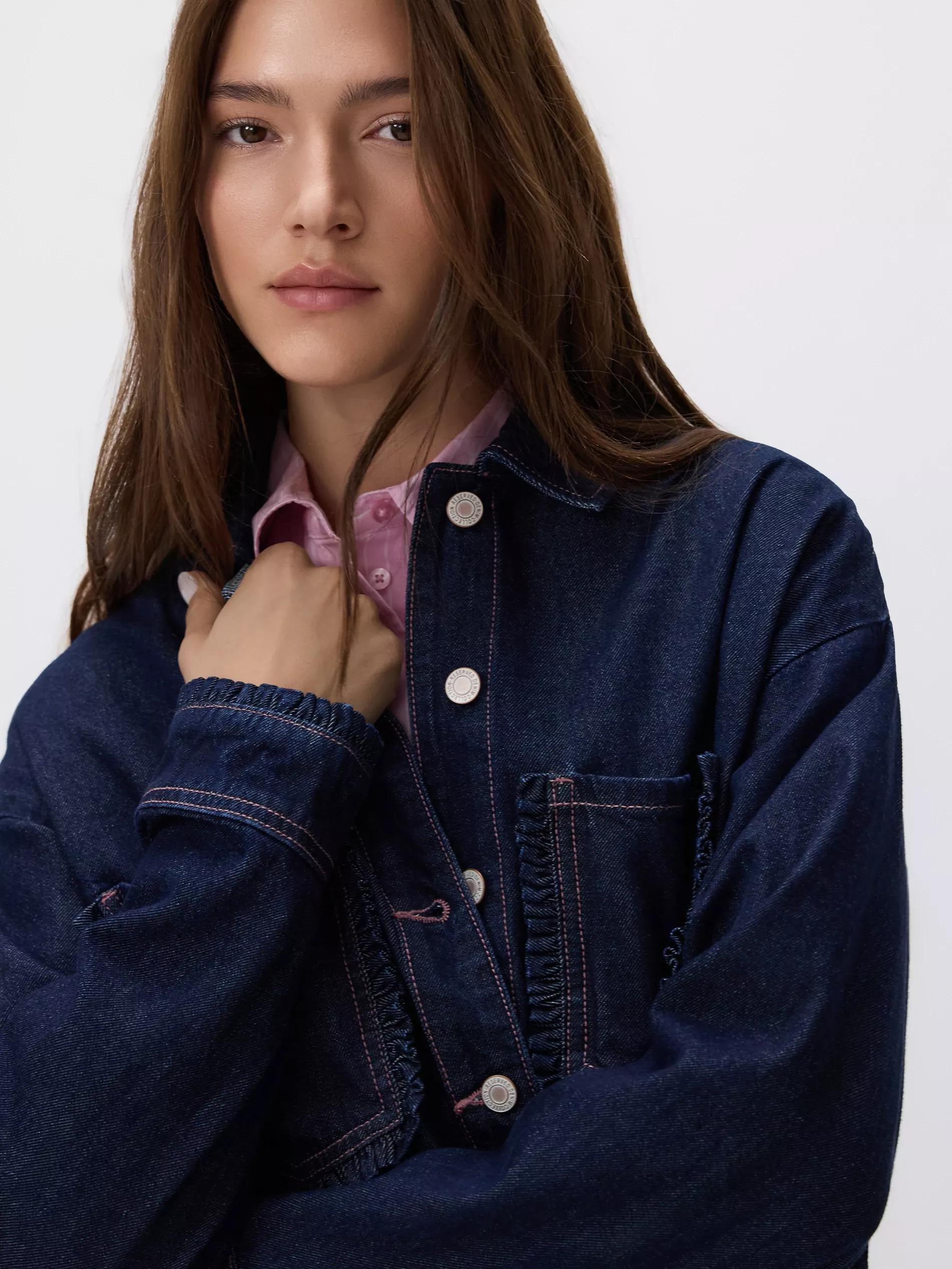 Navy Ruffle Detail Shirt, Blue, medium