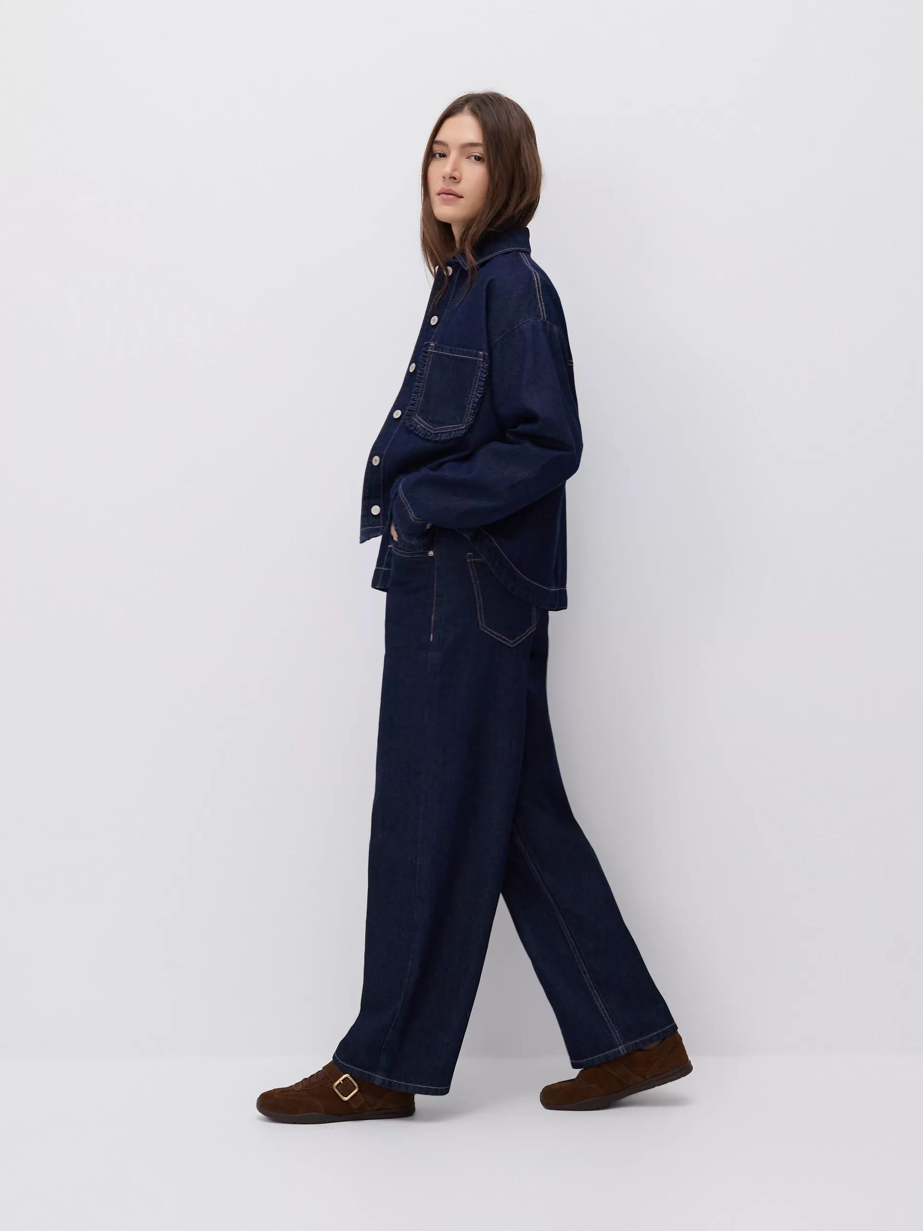 Navy Ruffle Detail Shirt, Blue, medium