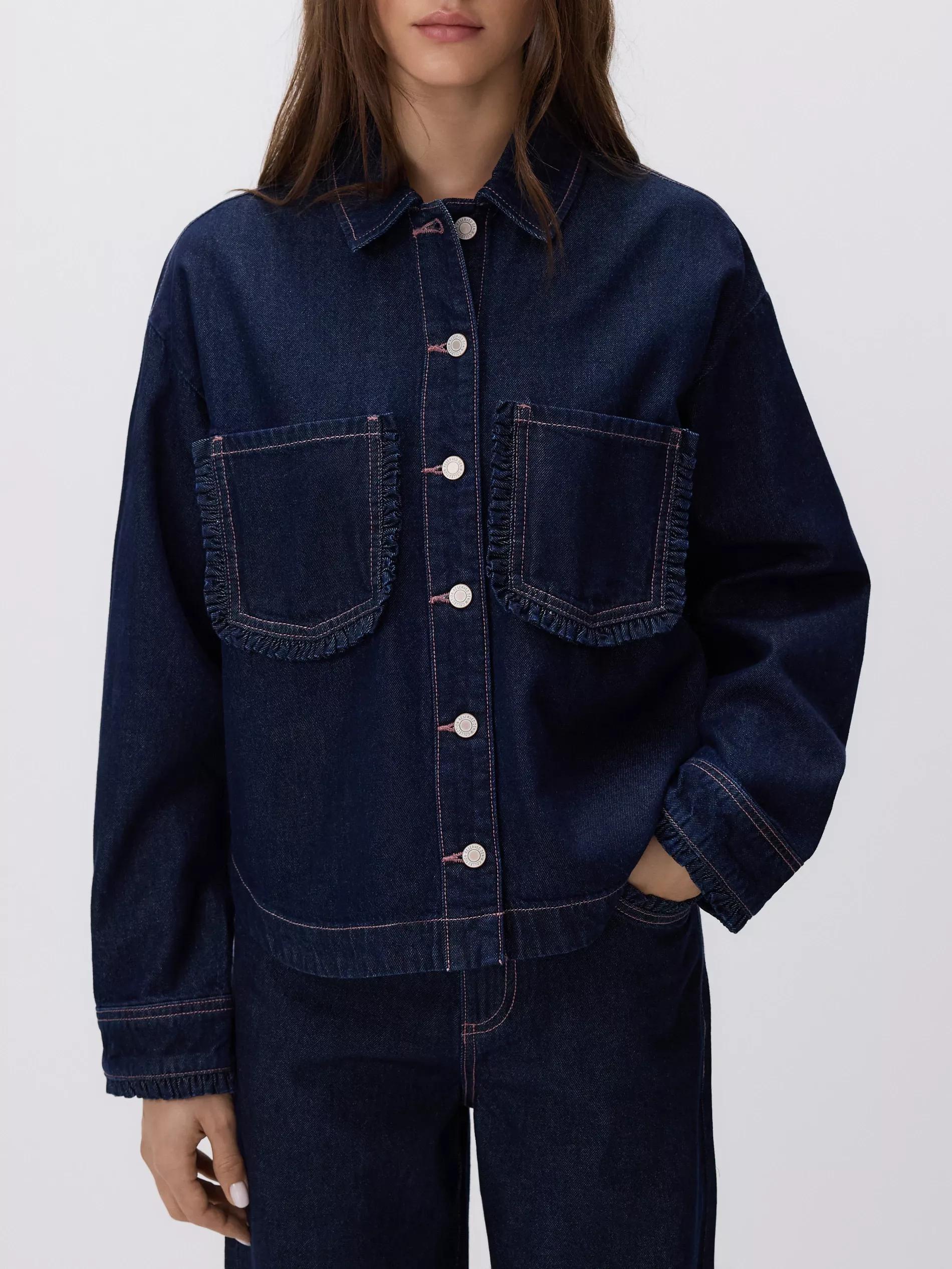 Navy Ruffle Detail Shirt, Blue, large image number 2