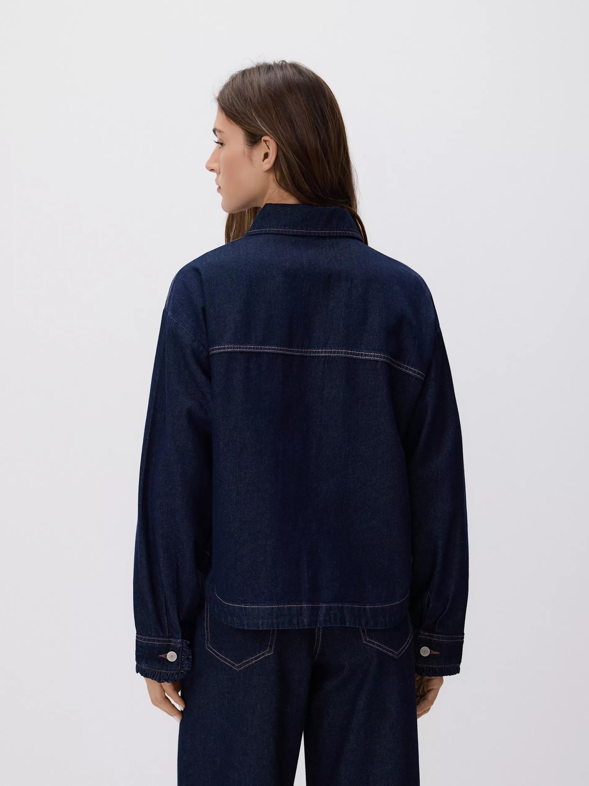 Navy Ruffle Detail Shirt, Blue, large image number 3