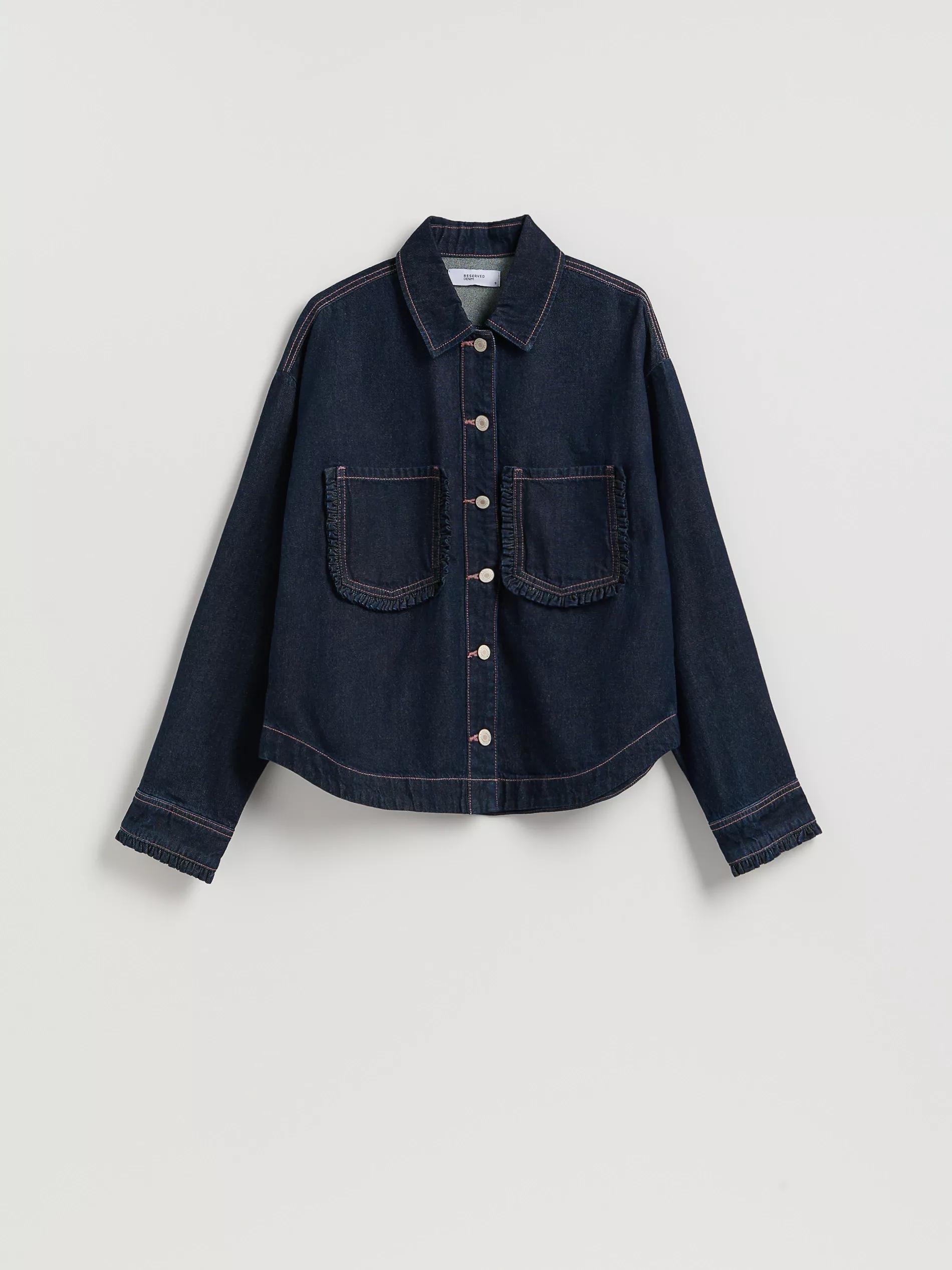 Navy Ruffle Detail Shirt, Blue, large image number 4