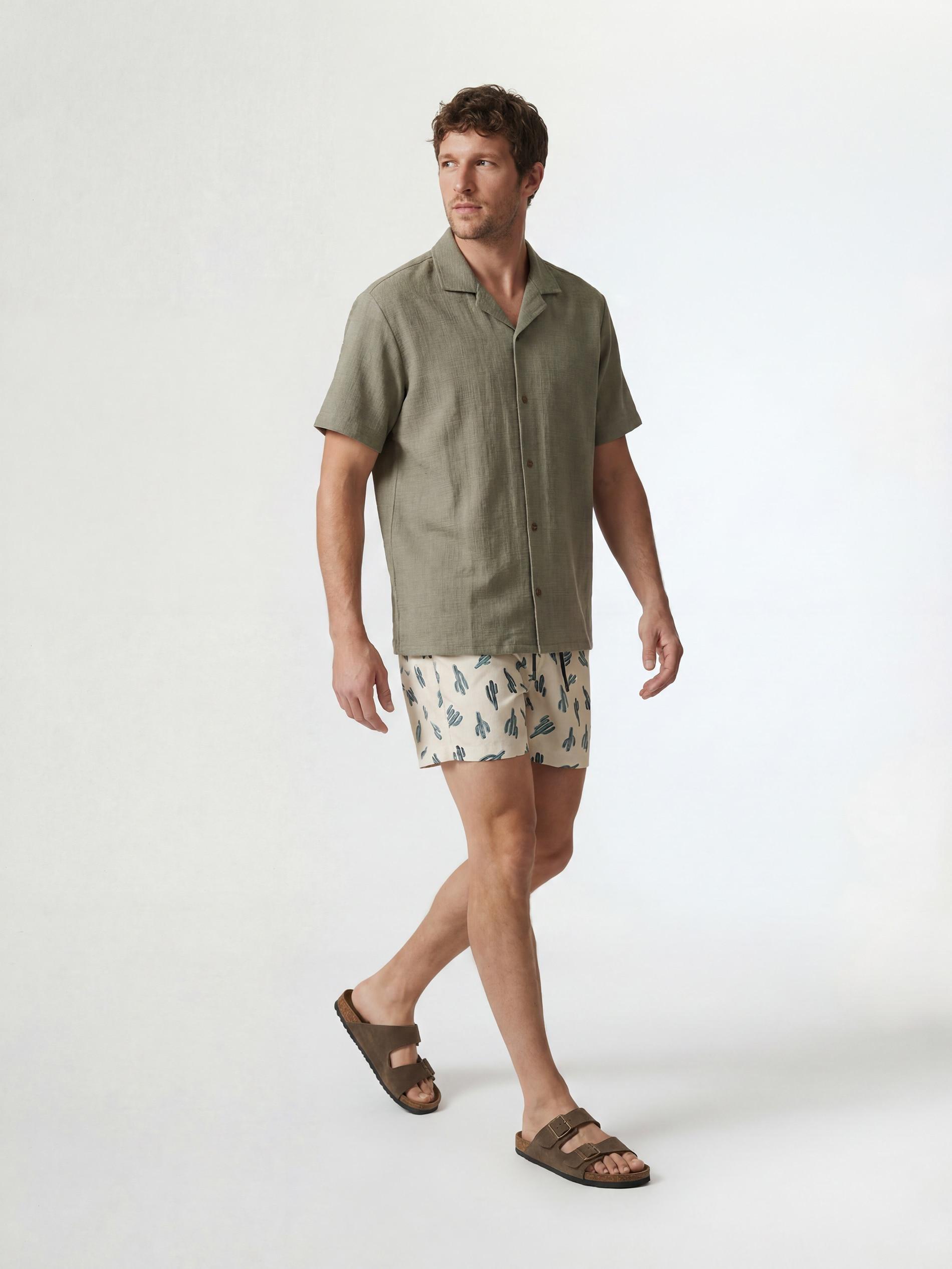 Cream Patterned Beach Shorts, Ivory, large image number 0
