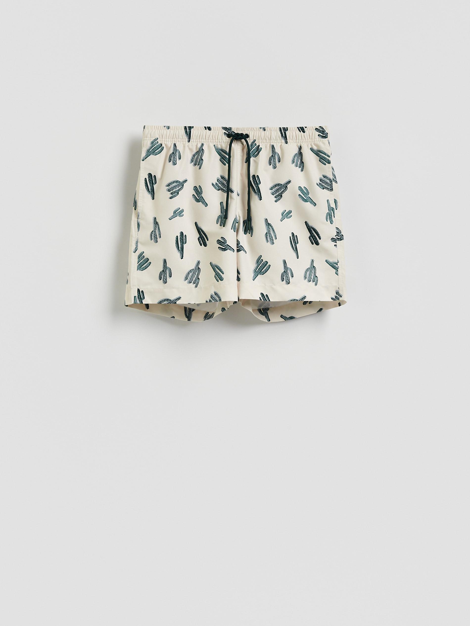 Cream Patterned Beach Shorts, Ivory, large image number 1