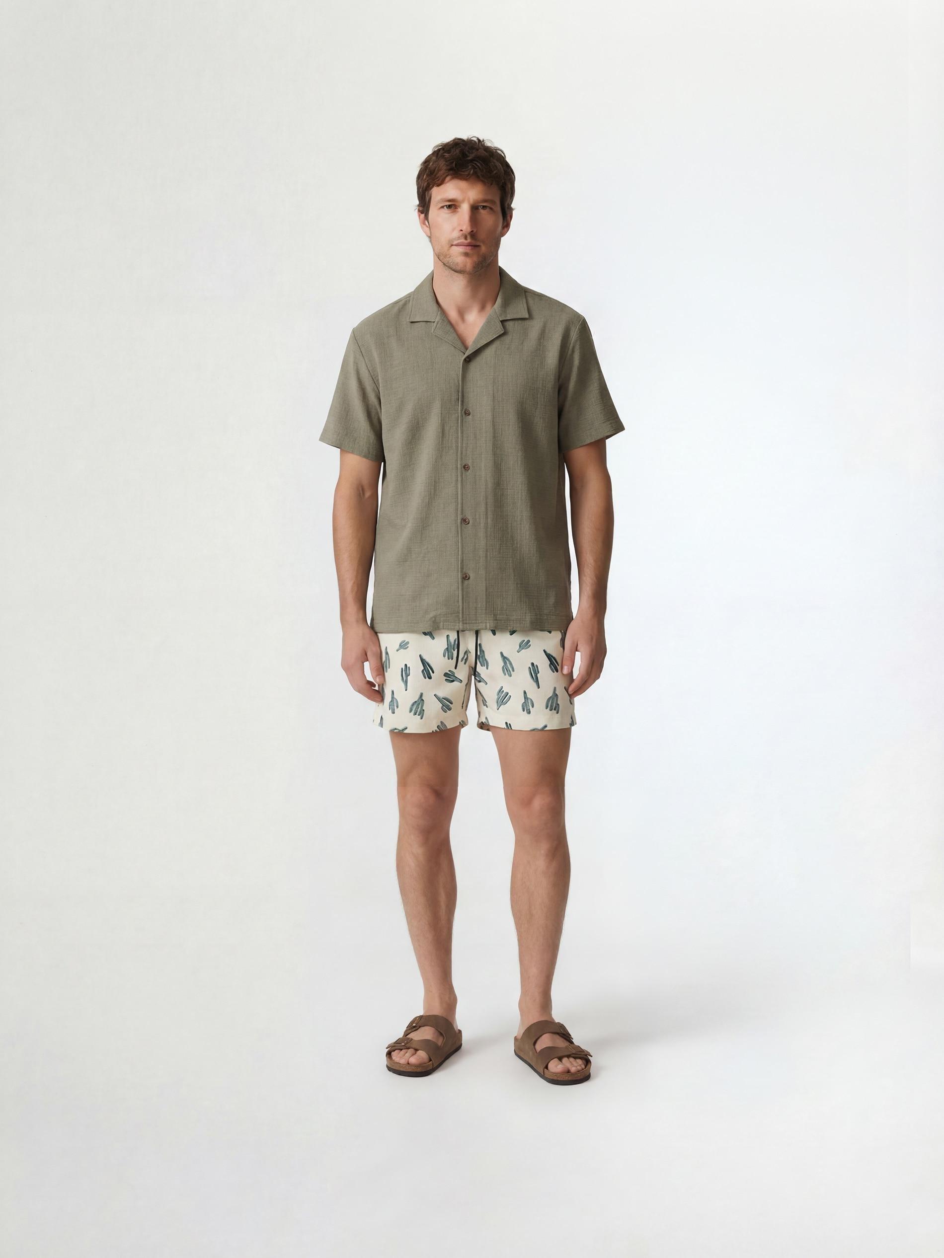 Cream Patterned Beach Shorts, Ivory, large image number 2