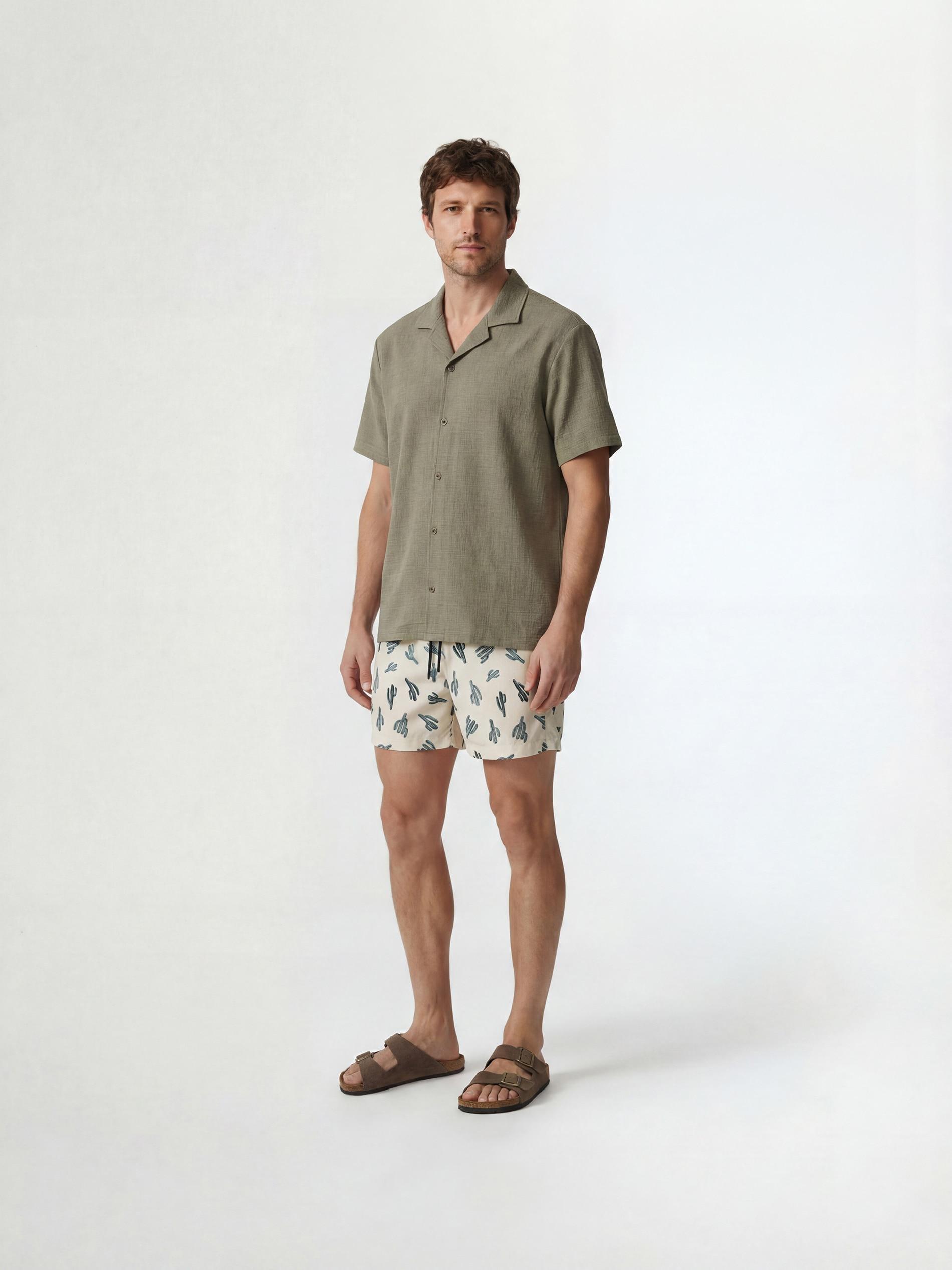 Cream Patterned Beach Shorts, Ivory, large image number 3