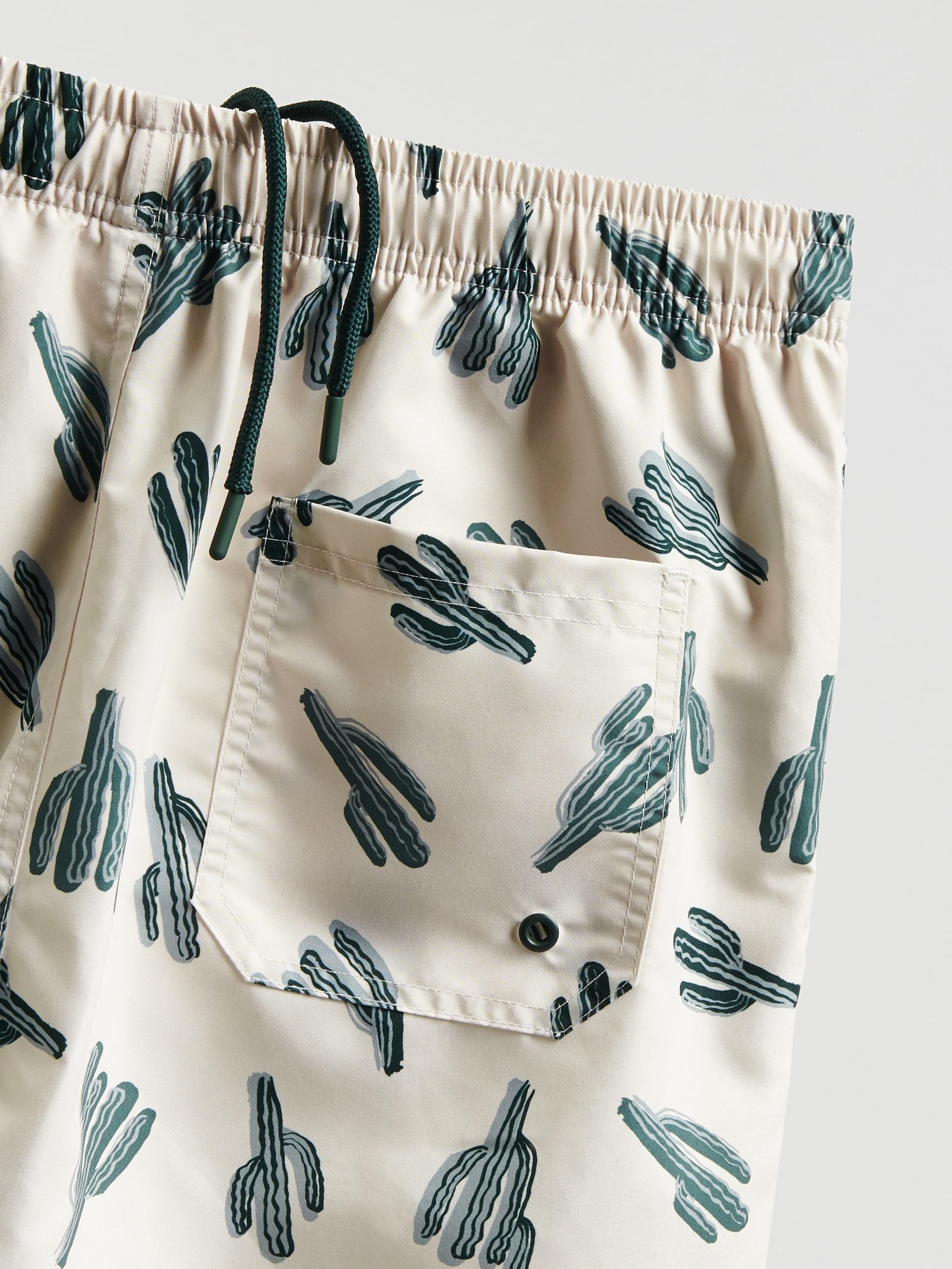 Cream Patterned Beach Shorts, Ivory, large image number 5