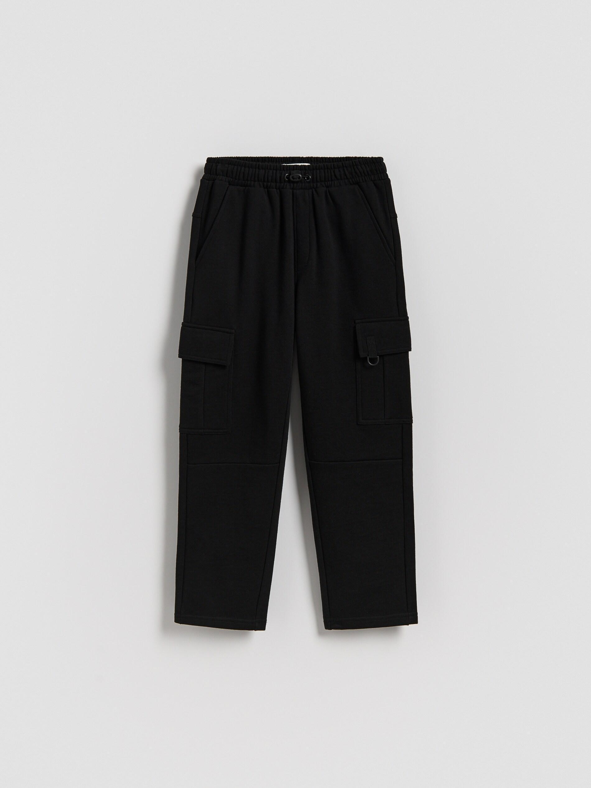 Black Cotton Cargo Trousers, Black, medium