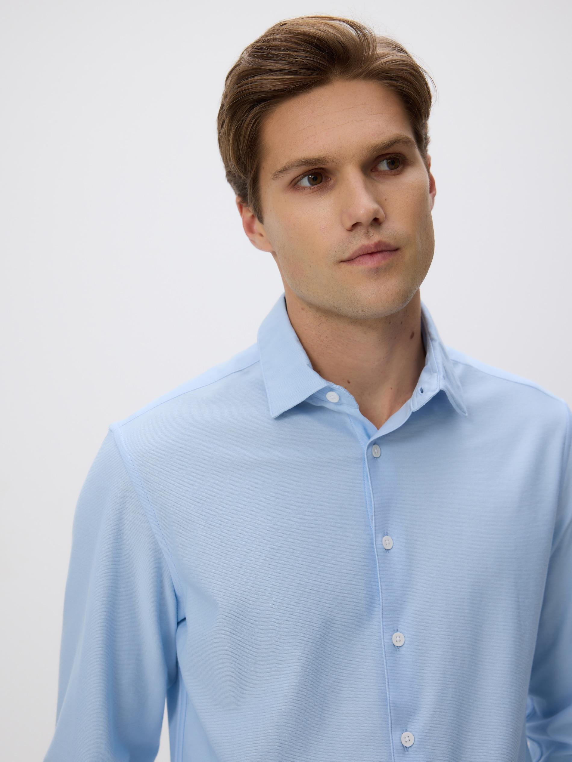 Blue Slim Fit Cotton Rich Shirt, Blue, medium