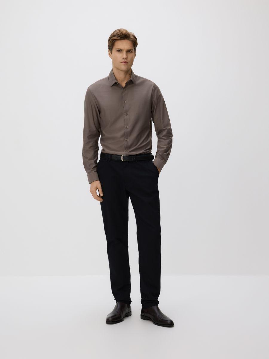 Beige Slim Fit Cotton Rich Shirt, Beige, large image number 0