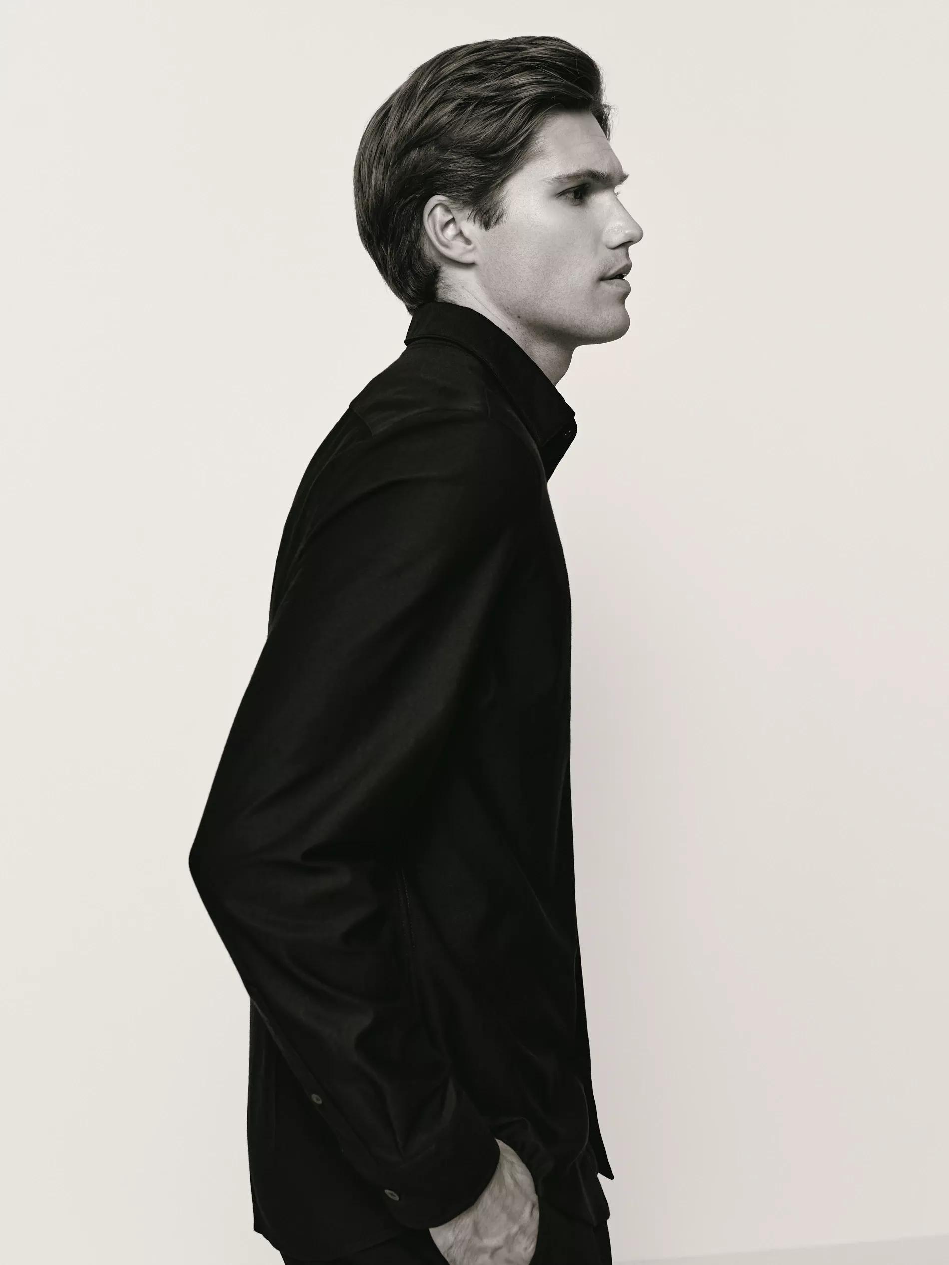 Black Slim Fit Cotton Rich Shirt, Black, large image number 0