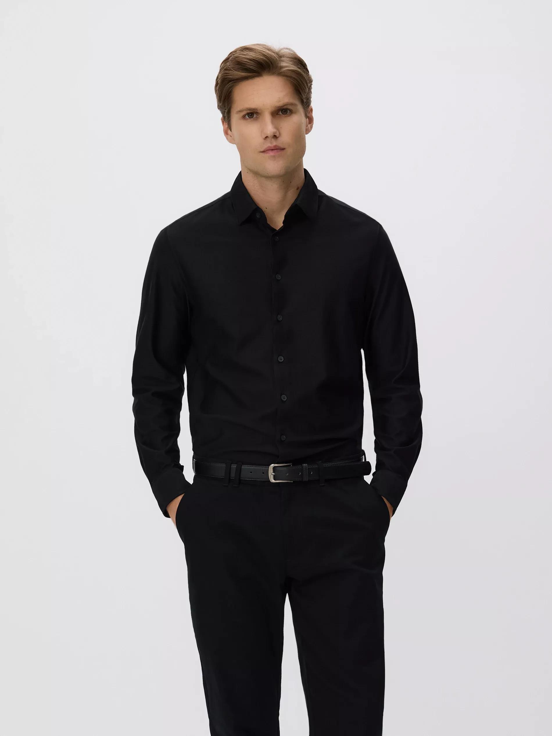Black Slim Fit Cotton Rich Shirt, Black, large image number 2