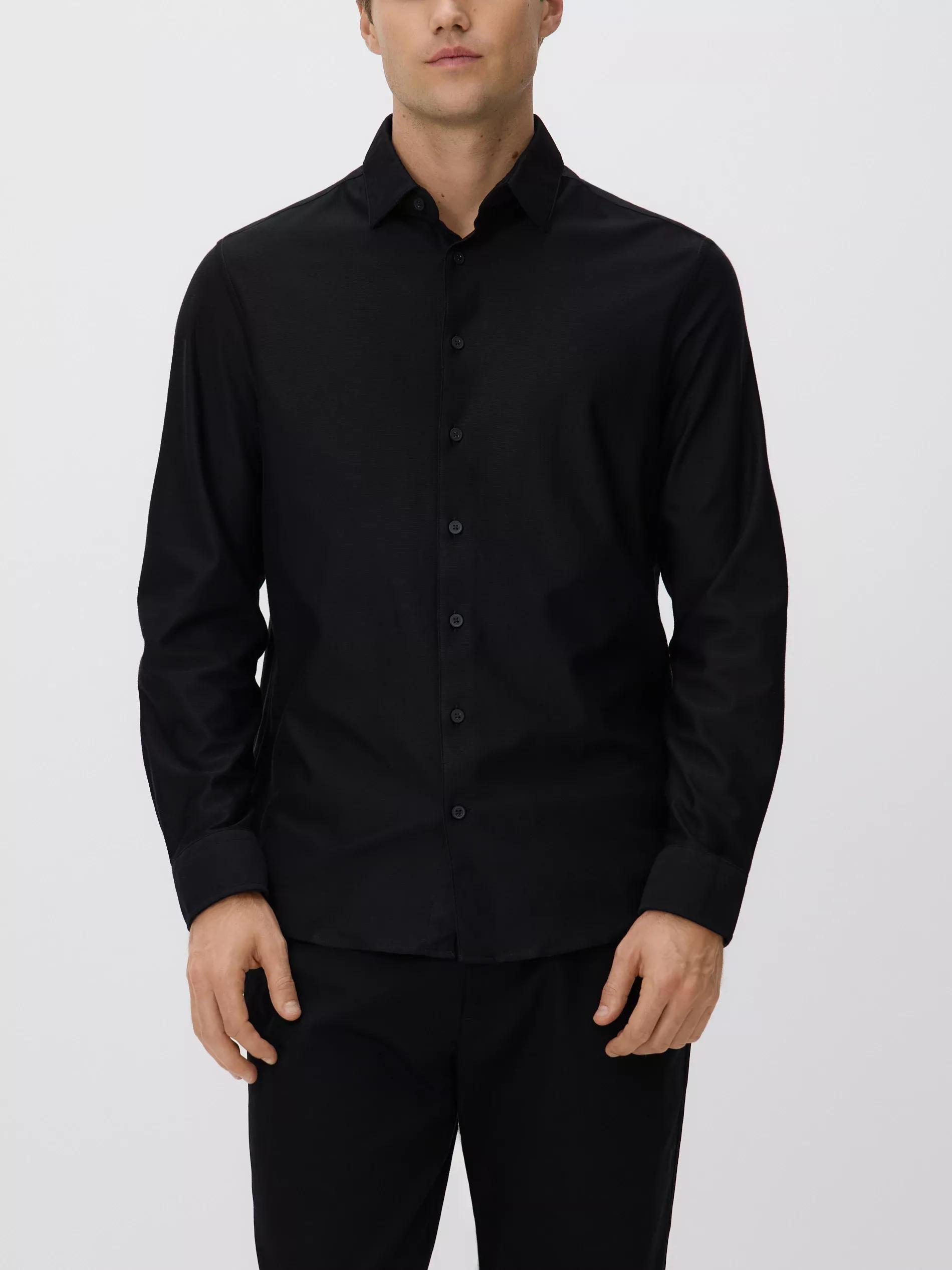 Black Slim Fit Cotton Rich Shirt, Black, large image number 3