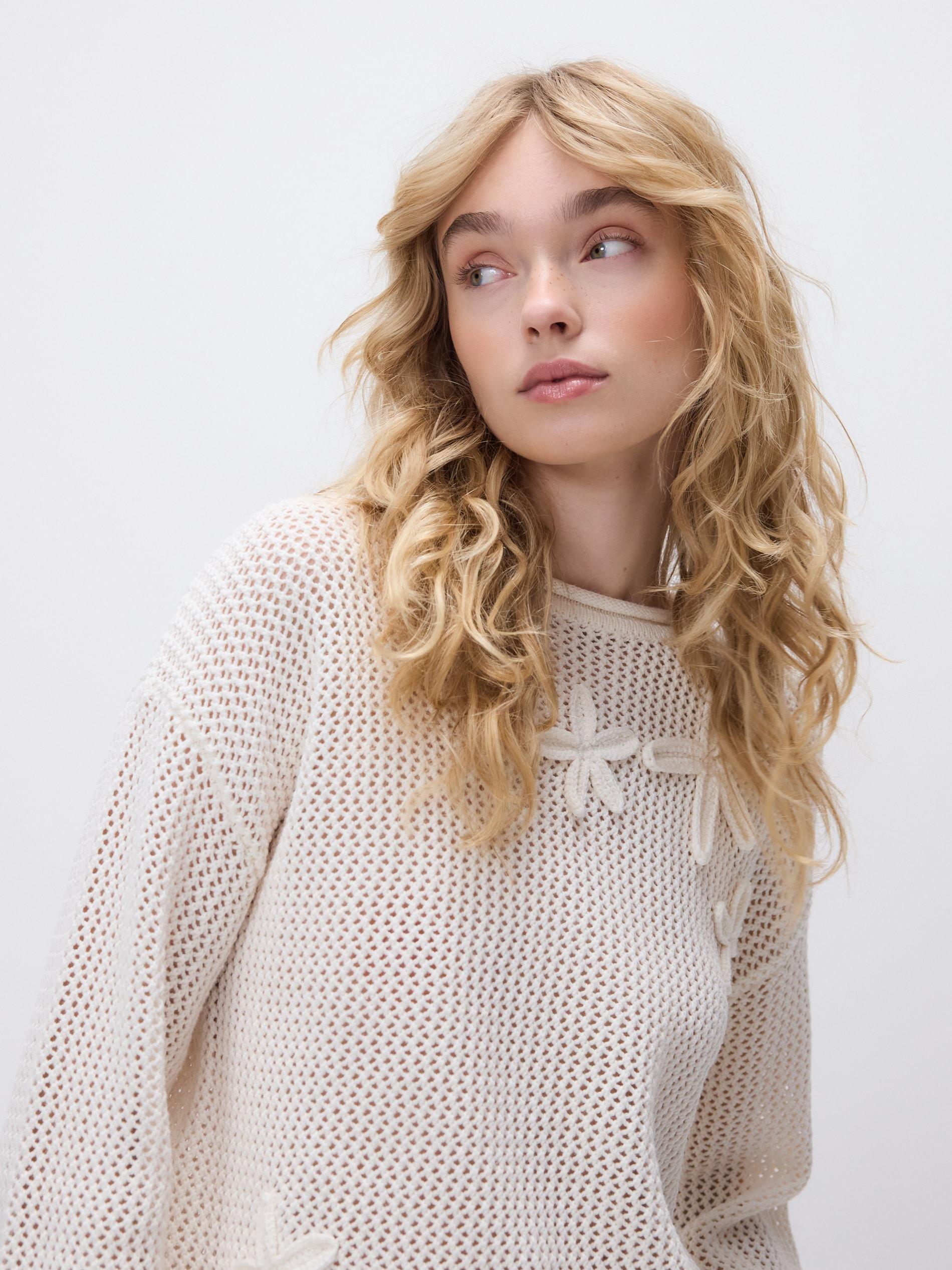 Beige Jumper With Decorative Applique, Ivory, large image number 0