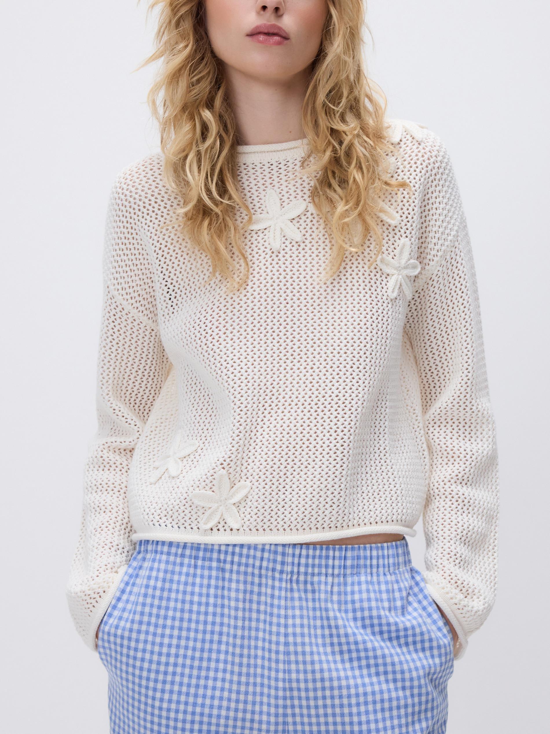Beige Jumper With Decorative Applique, Ivory, large image number 2