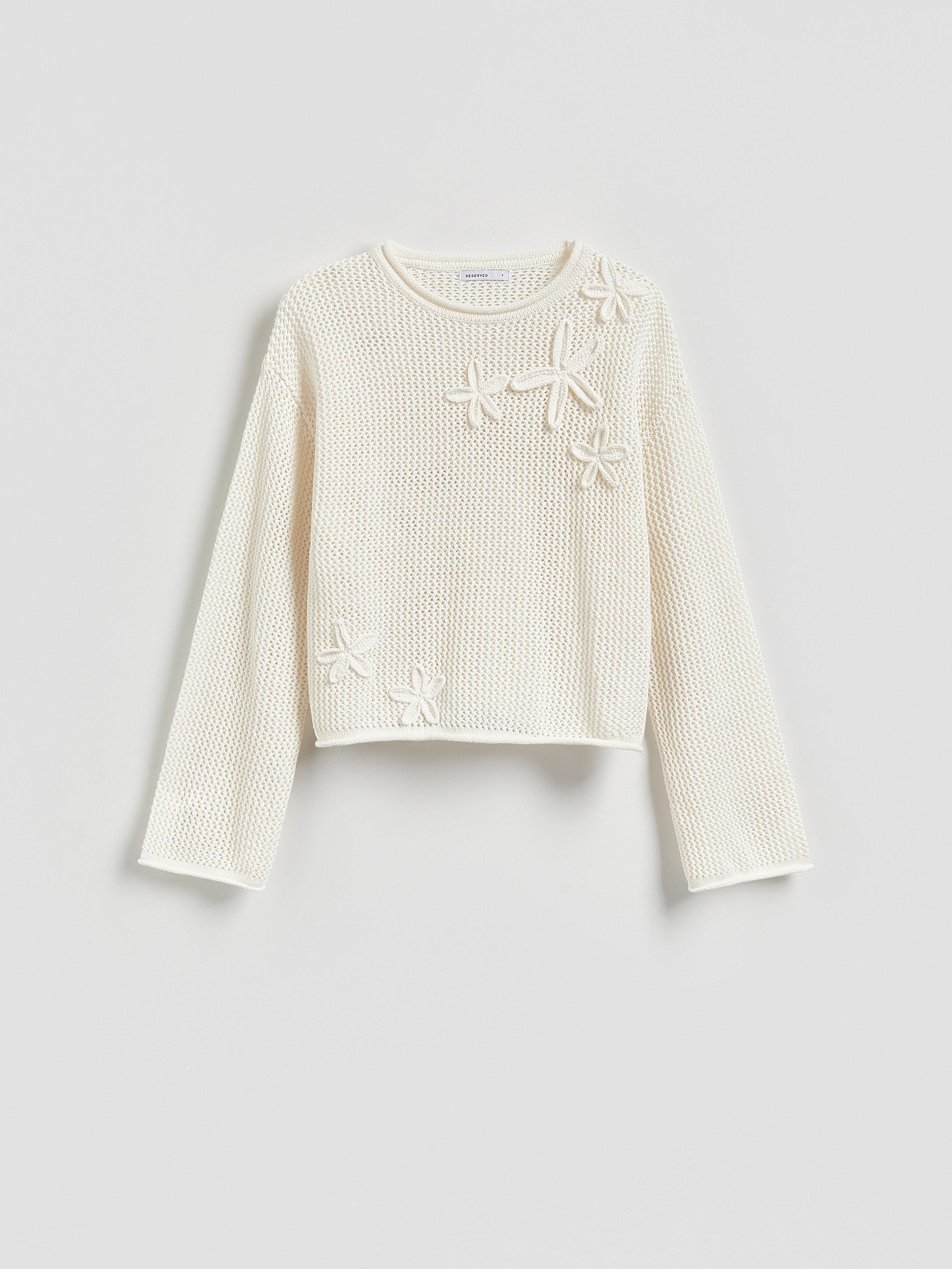 Beige Jumper With Decorative Applique, Ivory, large image number 4