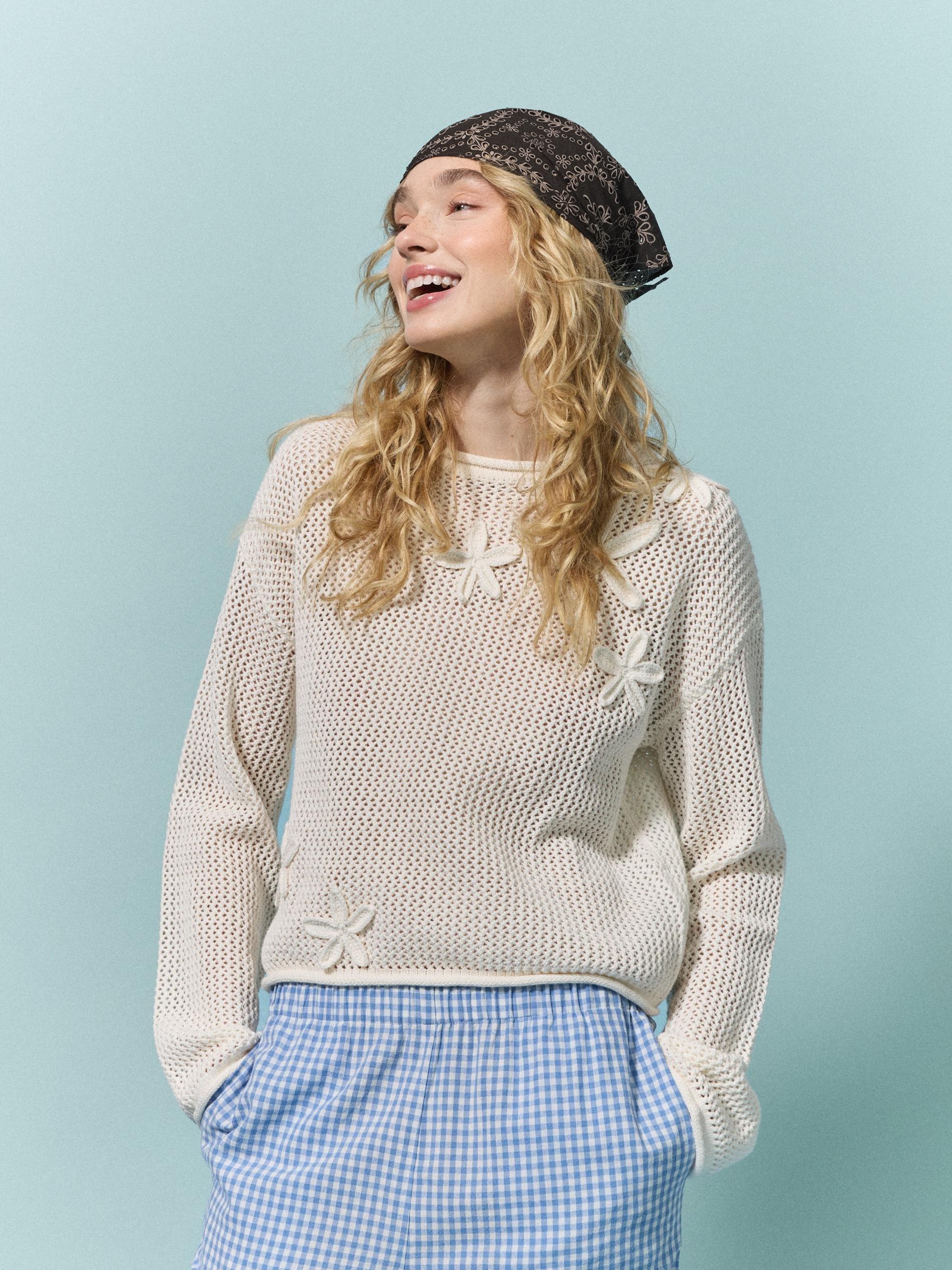 Beige Jumper With Decorative Applique, Ivory, large image number 6