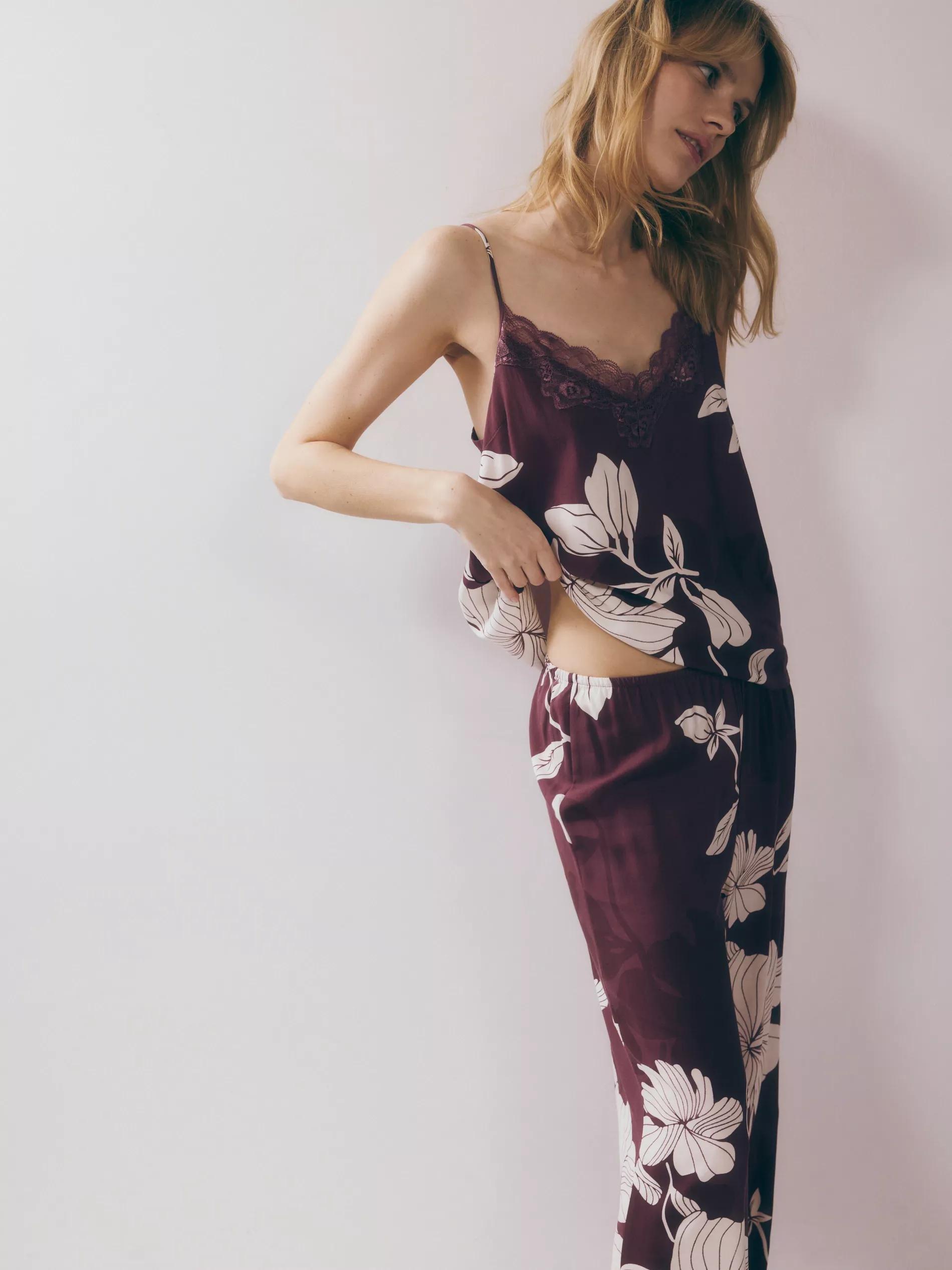 Mahogany Two Piece Viscose Pyjama Set, Burgundy, medium