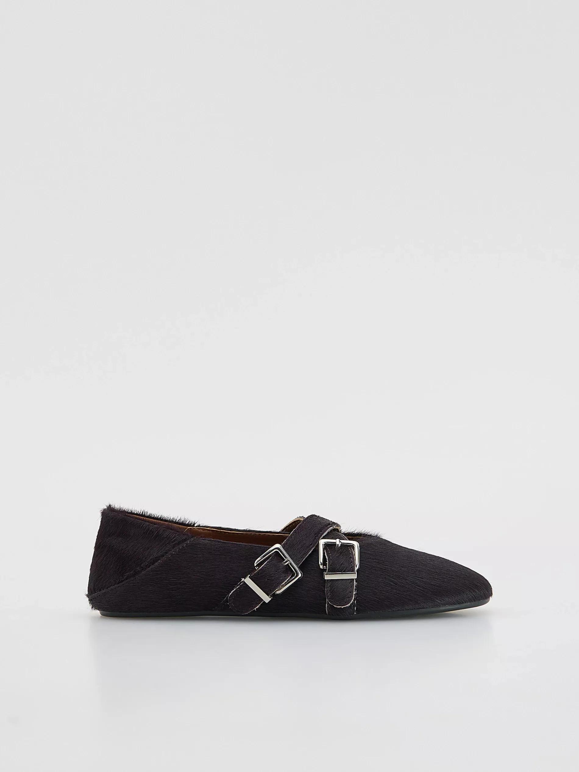 Maroon Leather Ballet Flats With Fur, Burgundy, medium