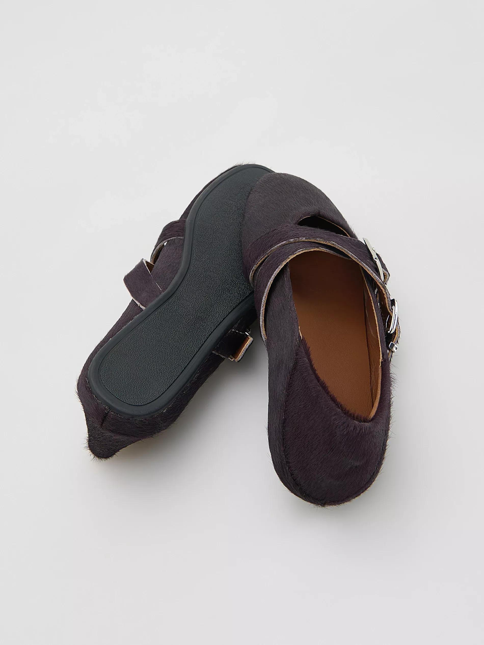 Maroon Leather Ballet Flats With Fur, Burgundy, medium