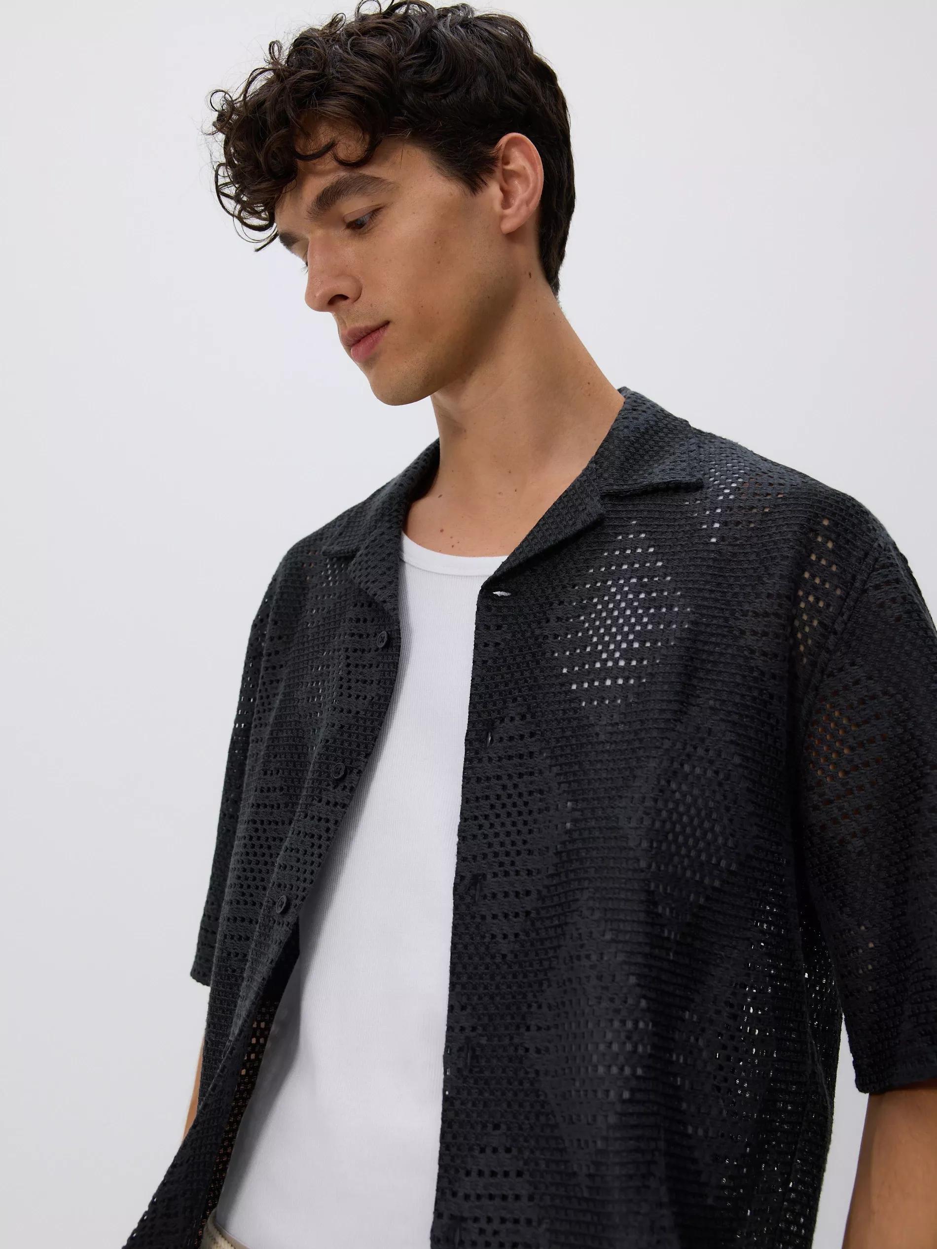 BLACK Comfort-fit lace shirt, Black, medium