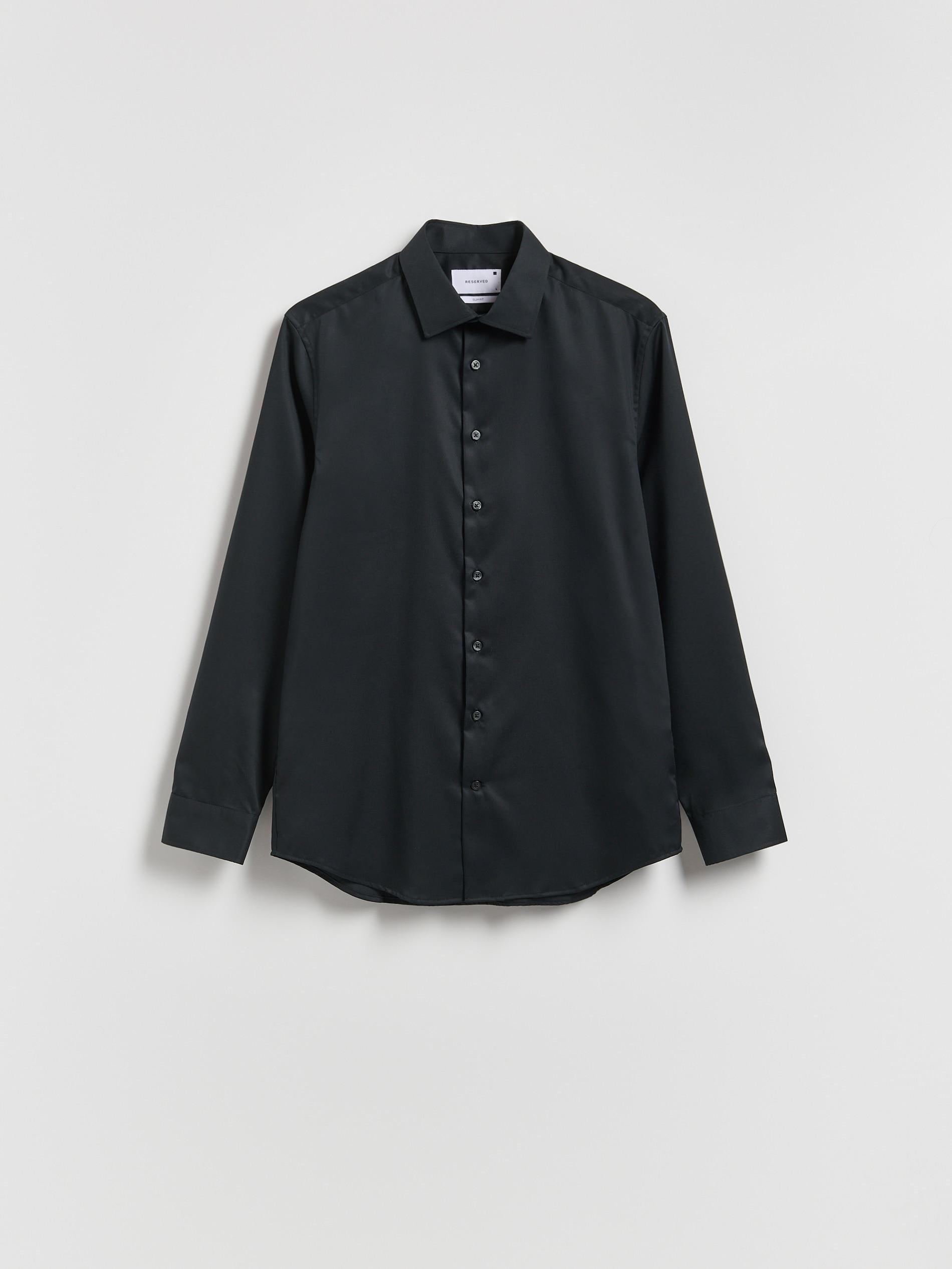 Black Slim Fit Cotton Rich Shirt, Black, large image number 4