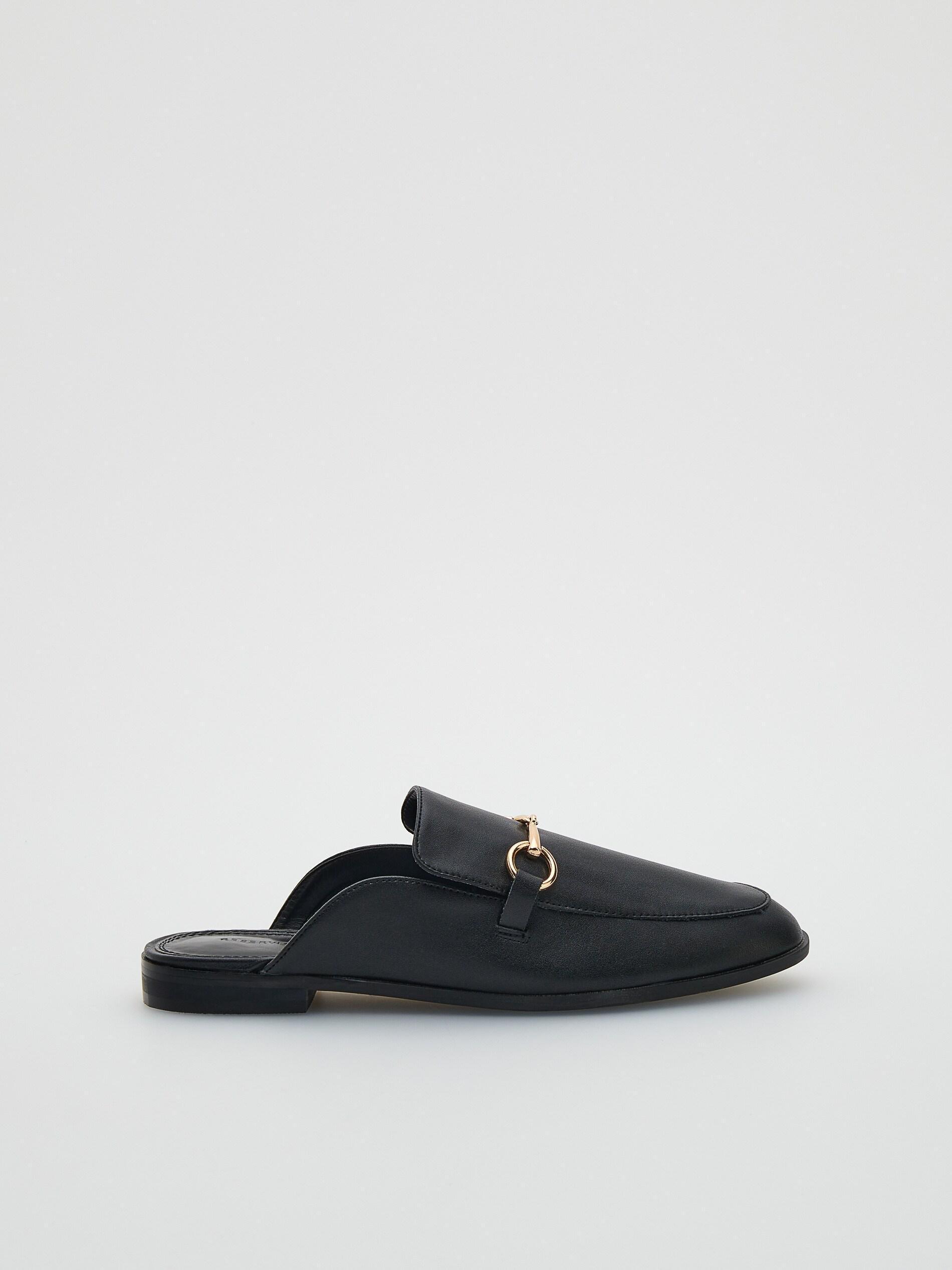 Black Leather Mule Sliders, , large image number 0