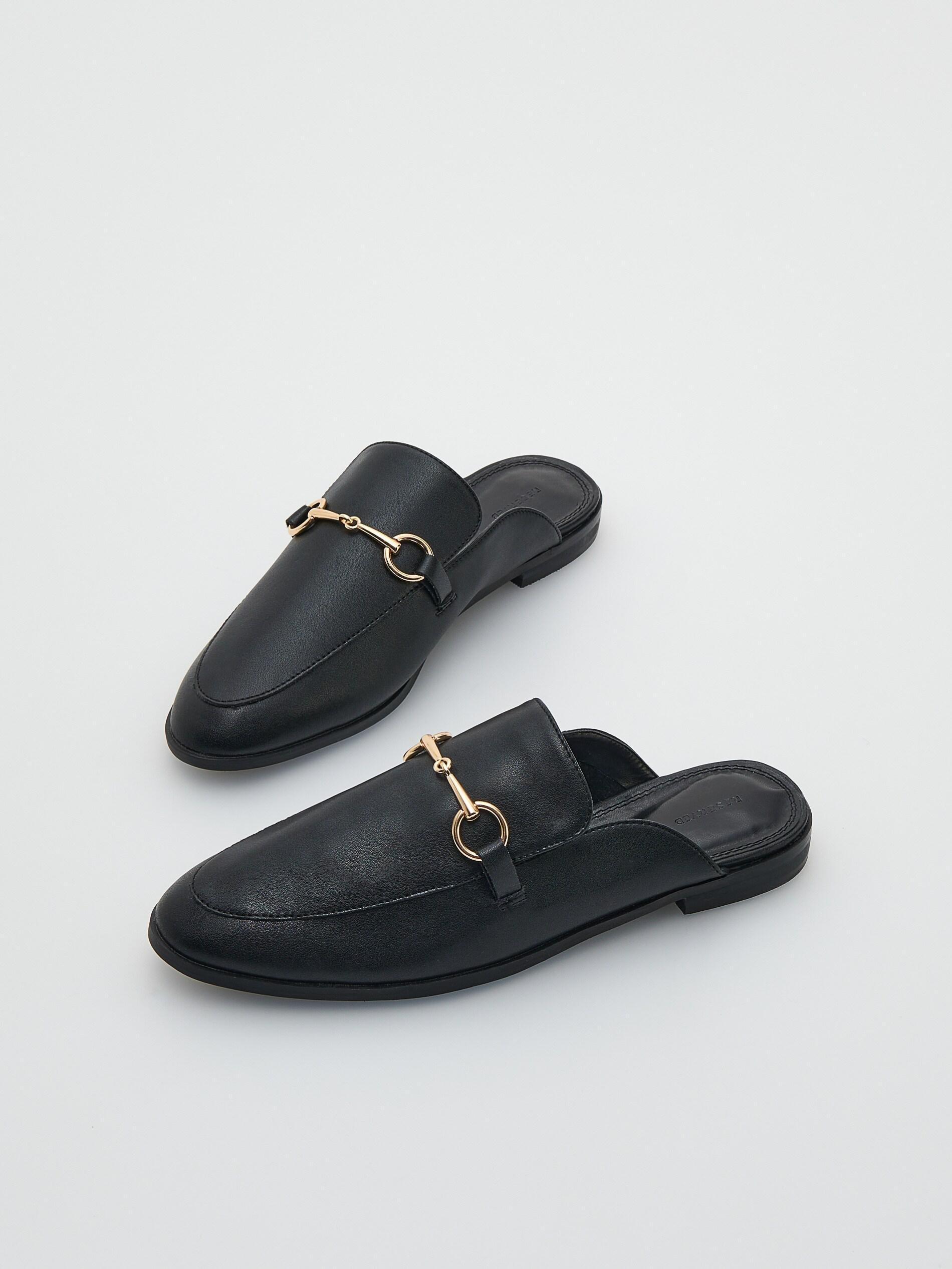 Black Leather Mule Sliders, , large image number 1