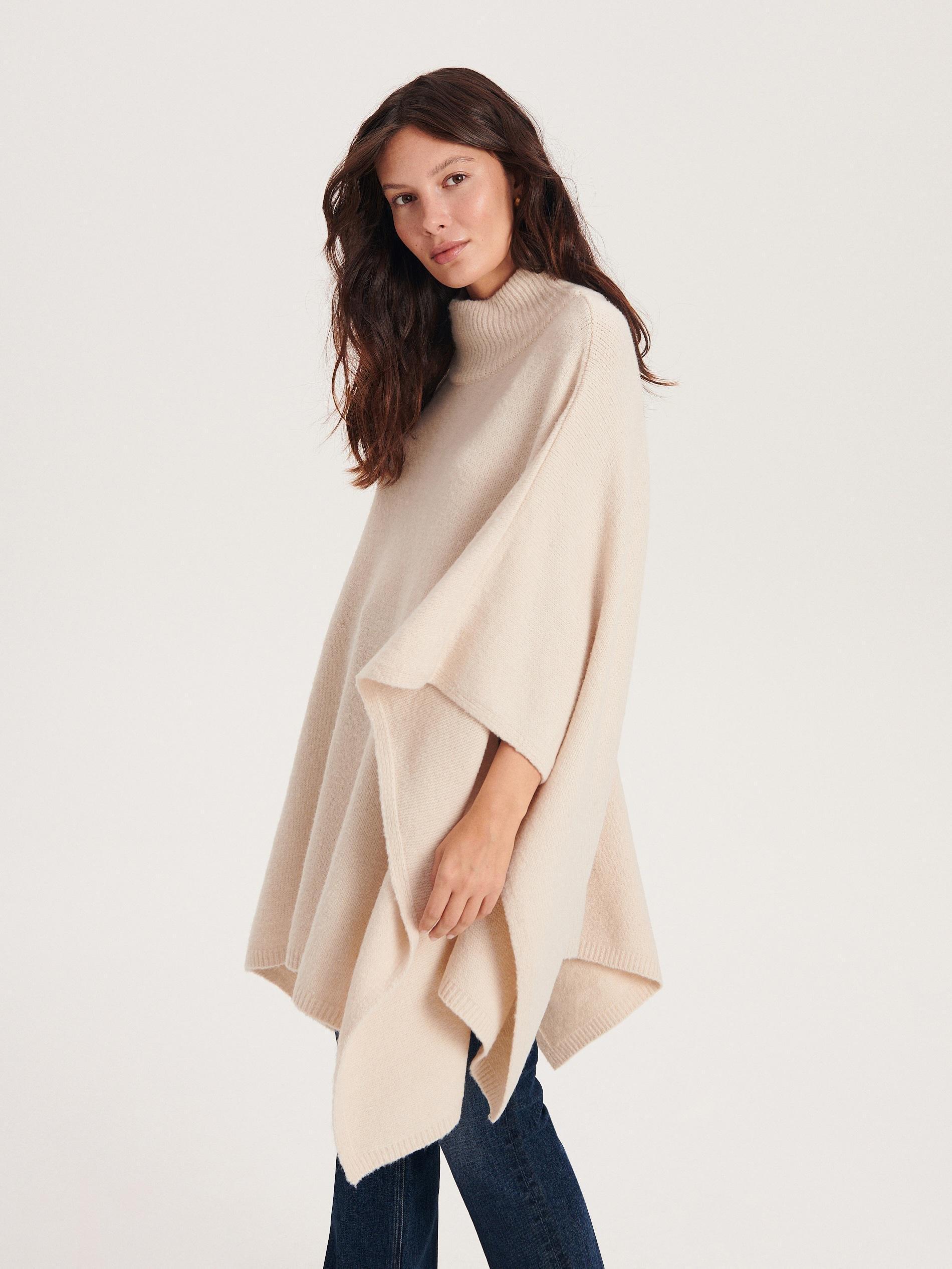 Nude Jersey Turtleneck Poncho, Ivory, large image number 0