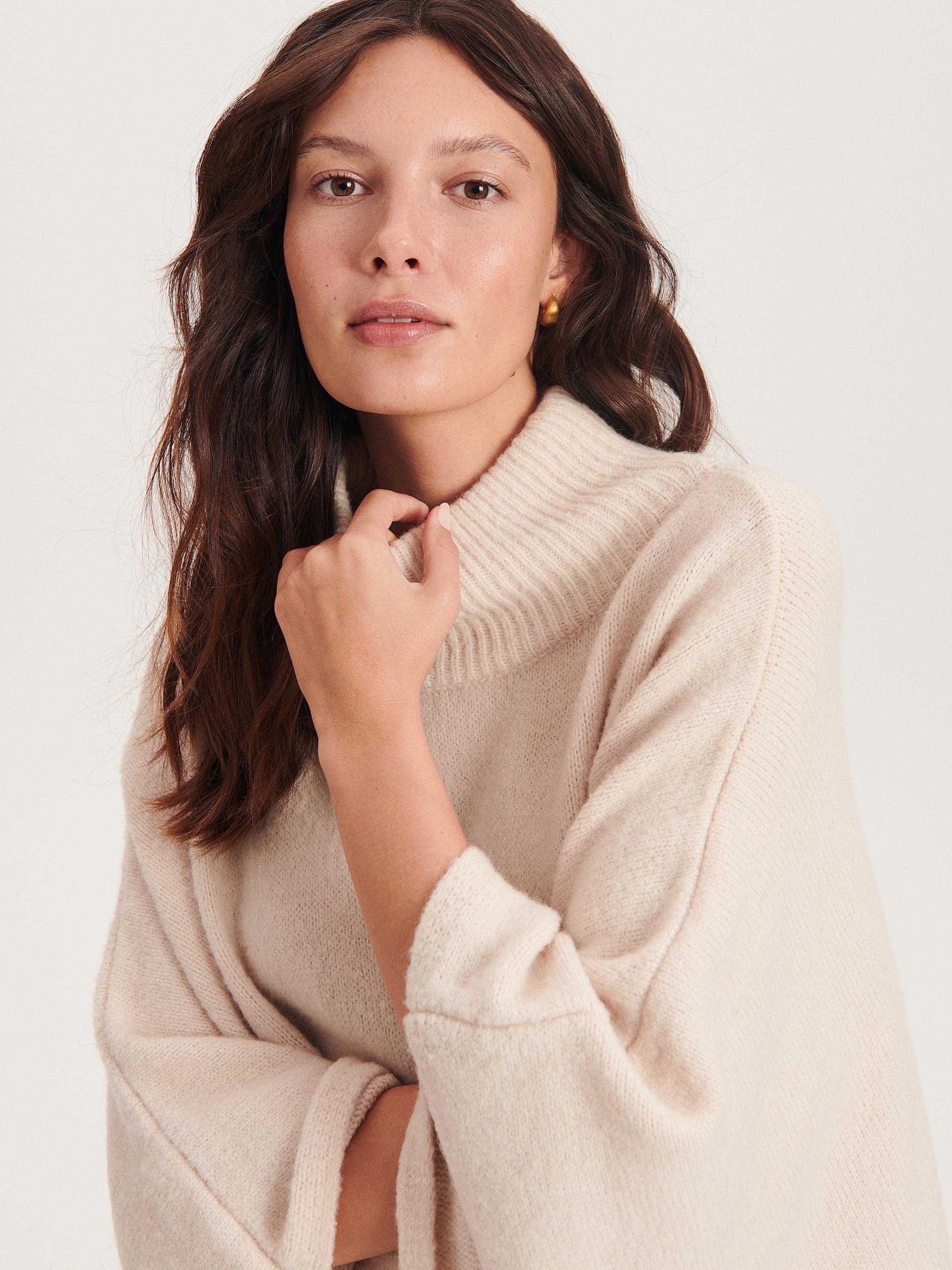 Nude Jersey Turtleneck Poncho, Ivory, large image number 1