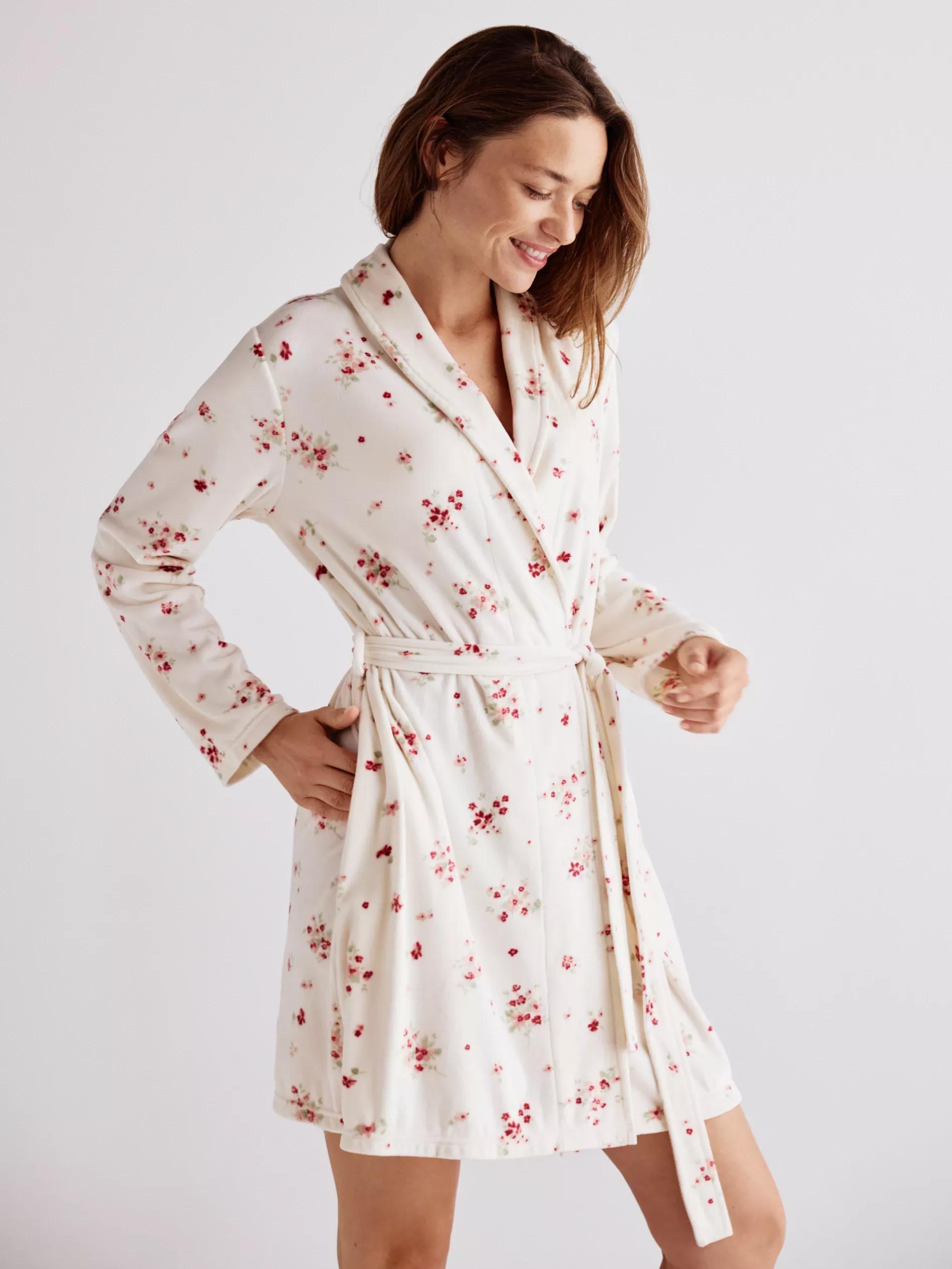 CREAM Patterned dressing gown with belt, Ivory, large image number 2