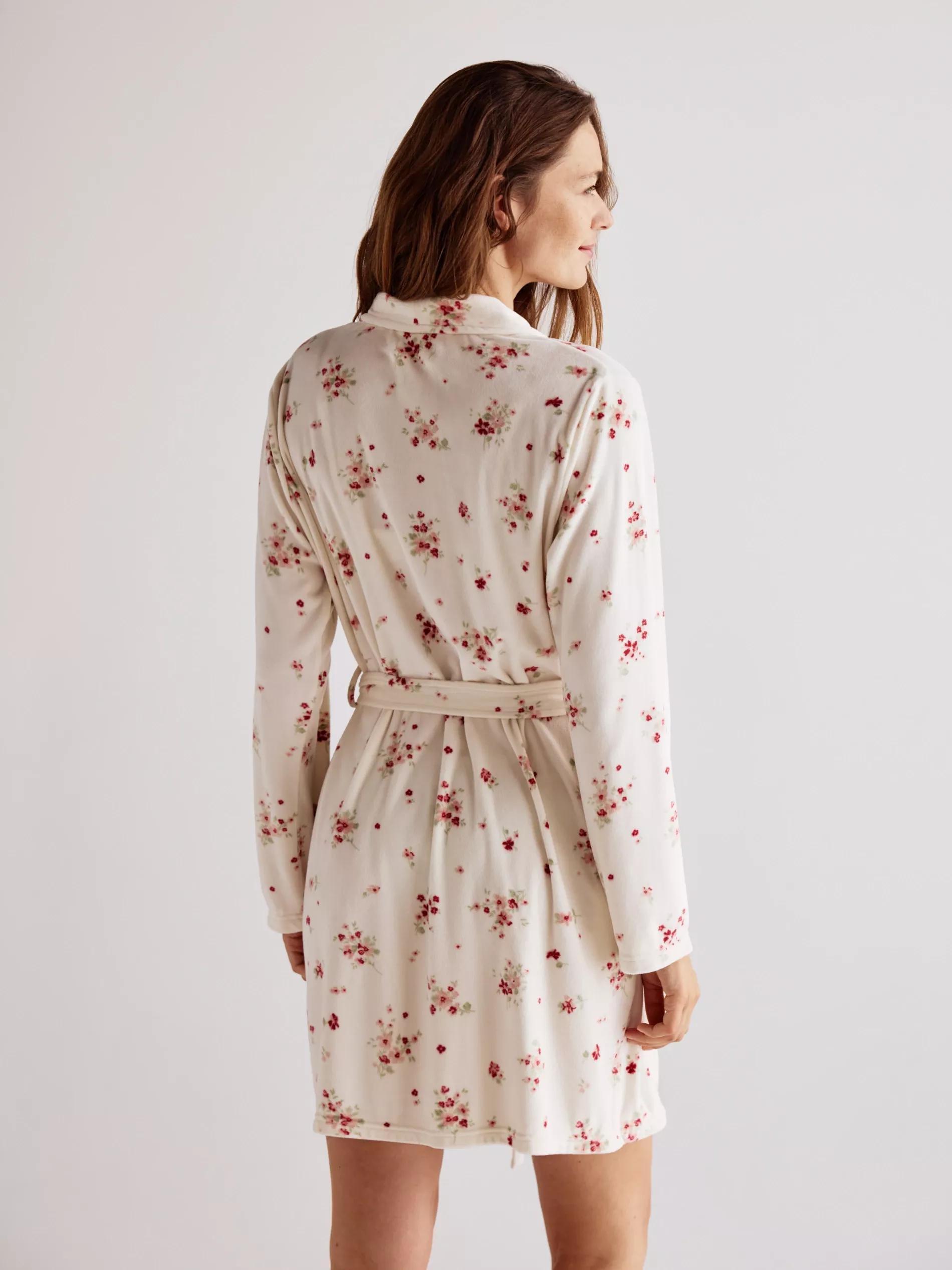 CREAM Patterned dressing gown with belt, Ivory, large image number 3
