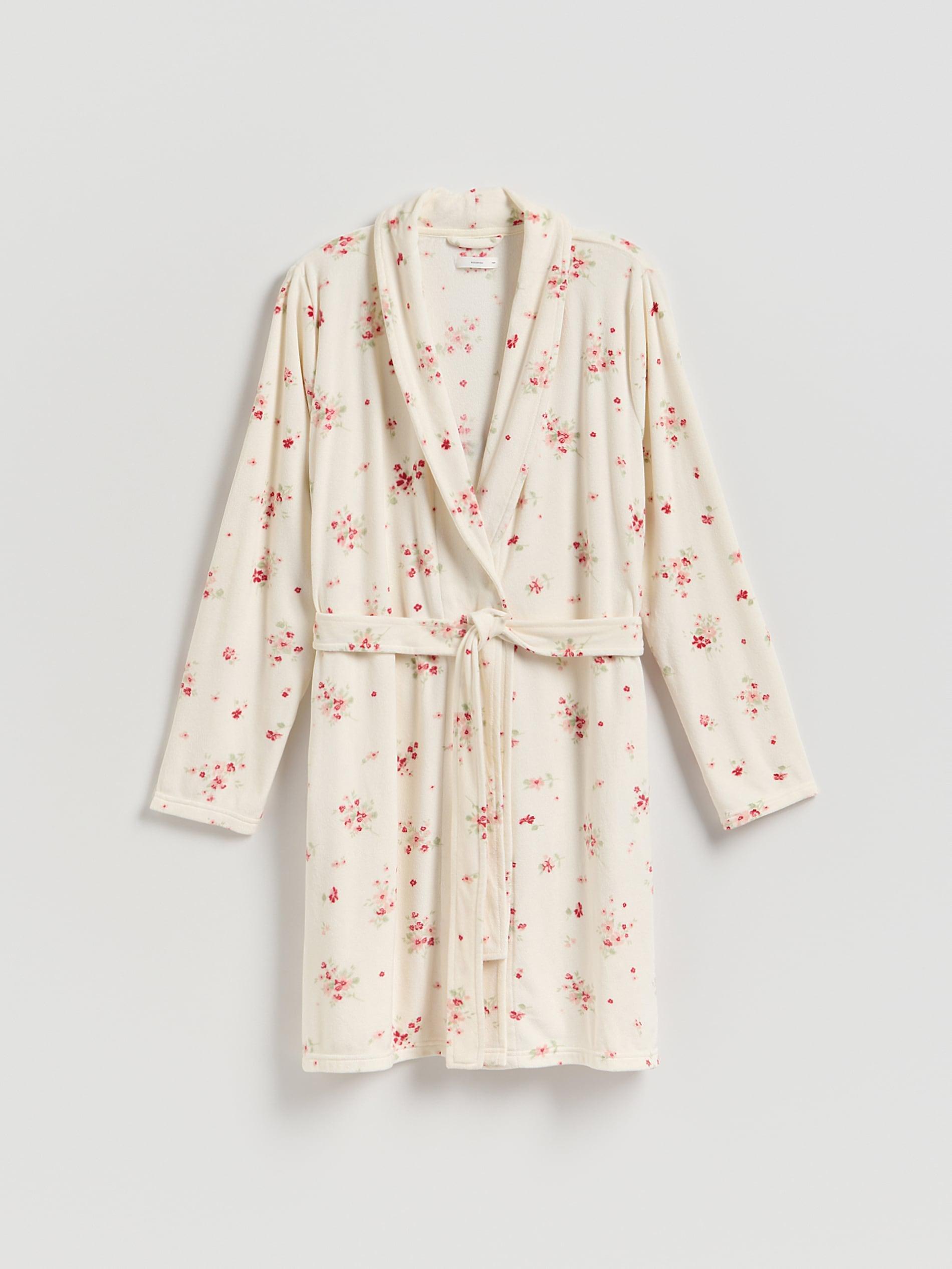 CREAM Patterned dressing gown with belt, Ivory, large image number 4