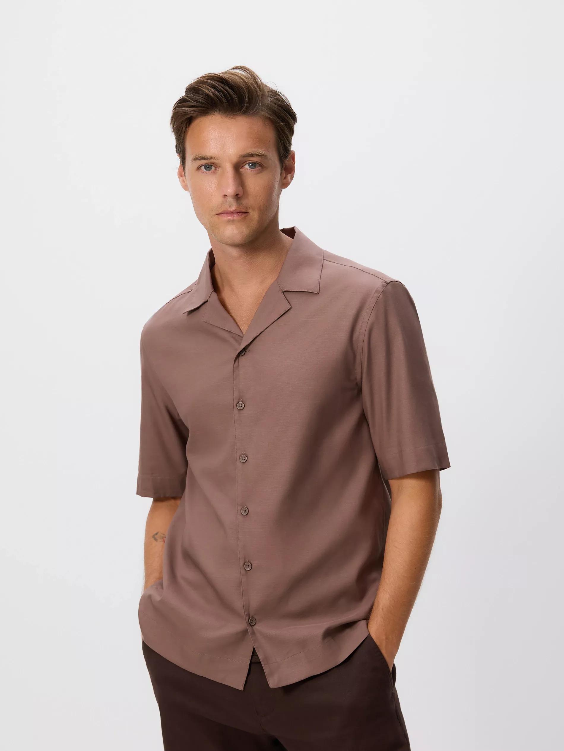 DUSTY BROWN Regular fit Egyptian cotton shirt, Brown, medium