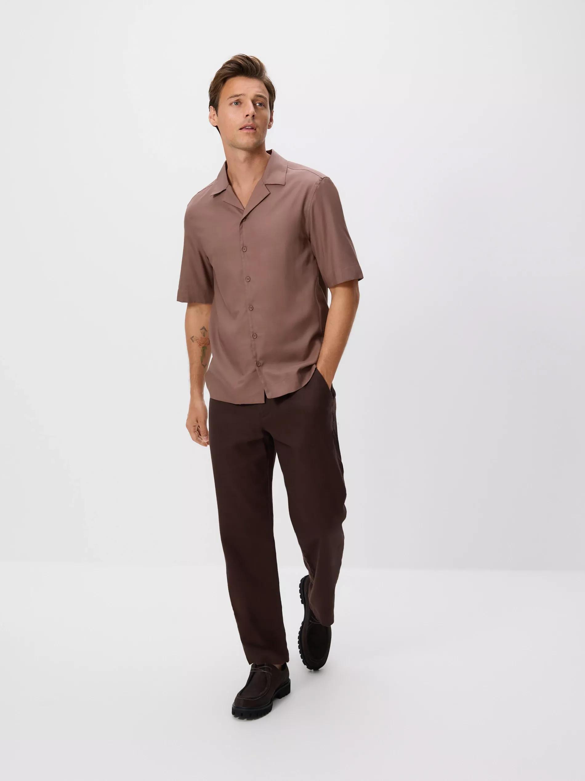 قميص هادئ بقصة عادية قطن مصري بني, Brown, large image number 4