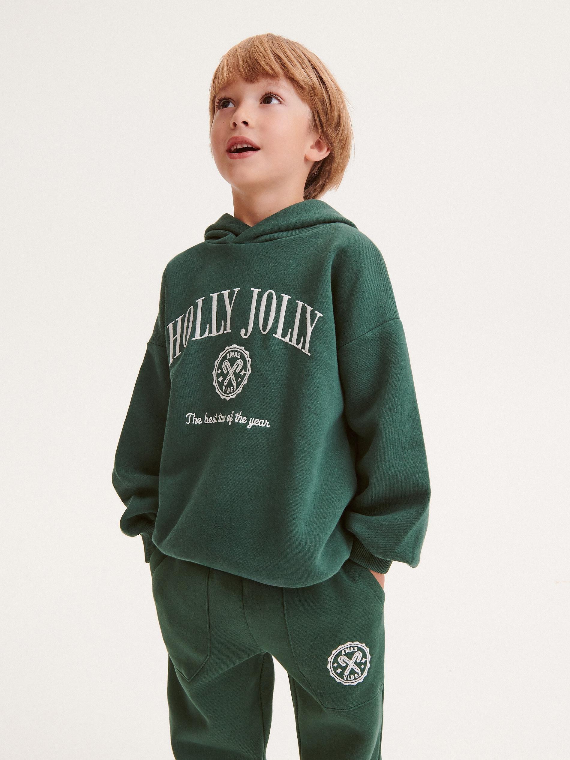 Green Christmas Hoodie, Kids Boys, , large image number 1