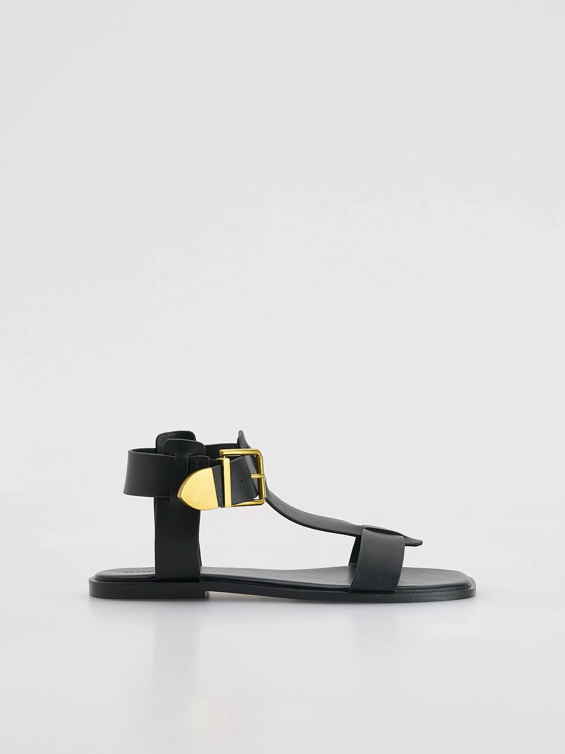 Black Leather Sandals, , large image number 0