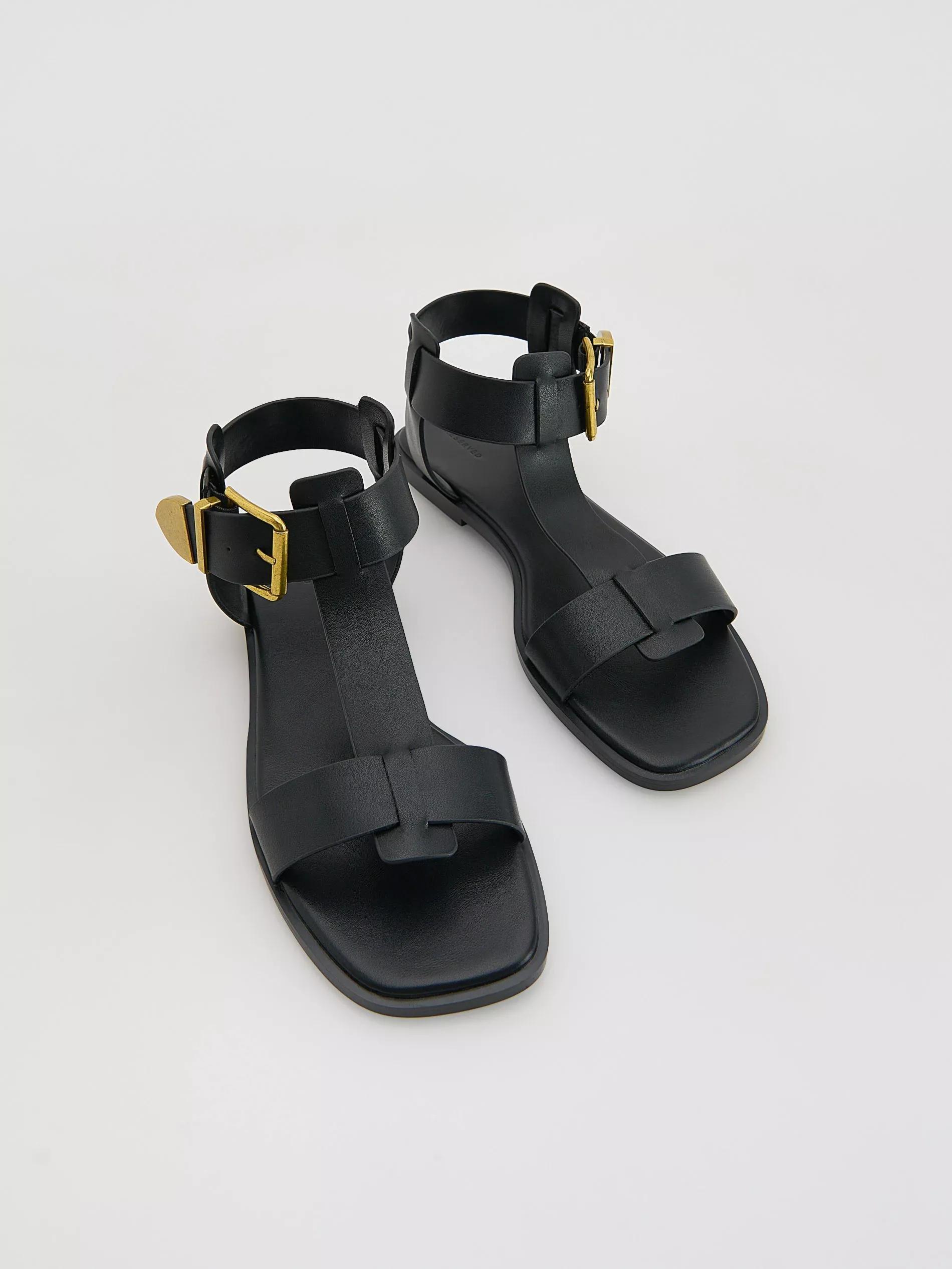 Black Leather Sandals, , large image number 1