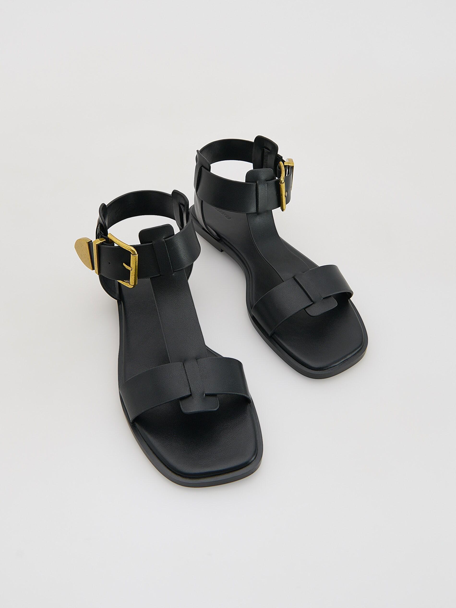 Black Leather Sandals, Black, medium