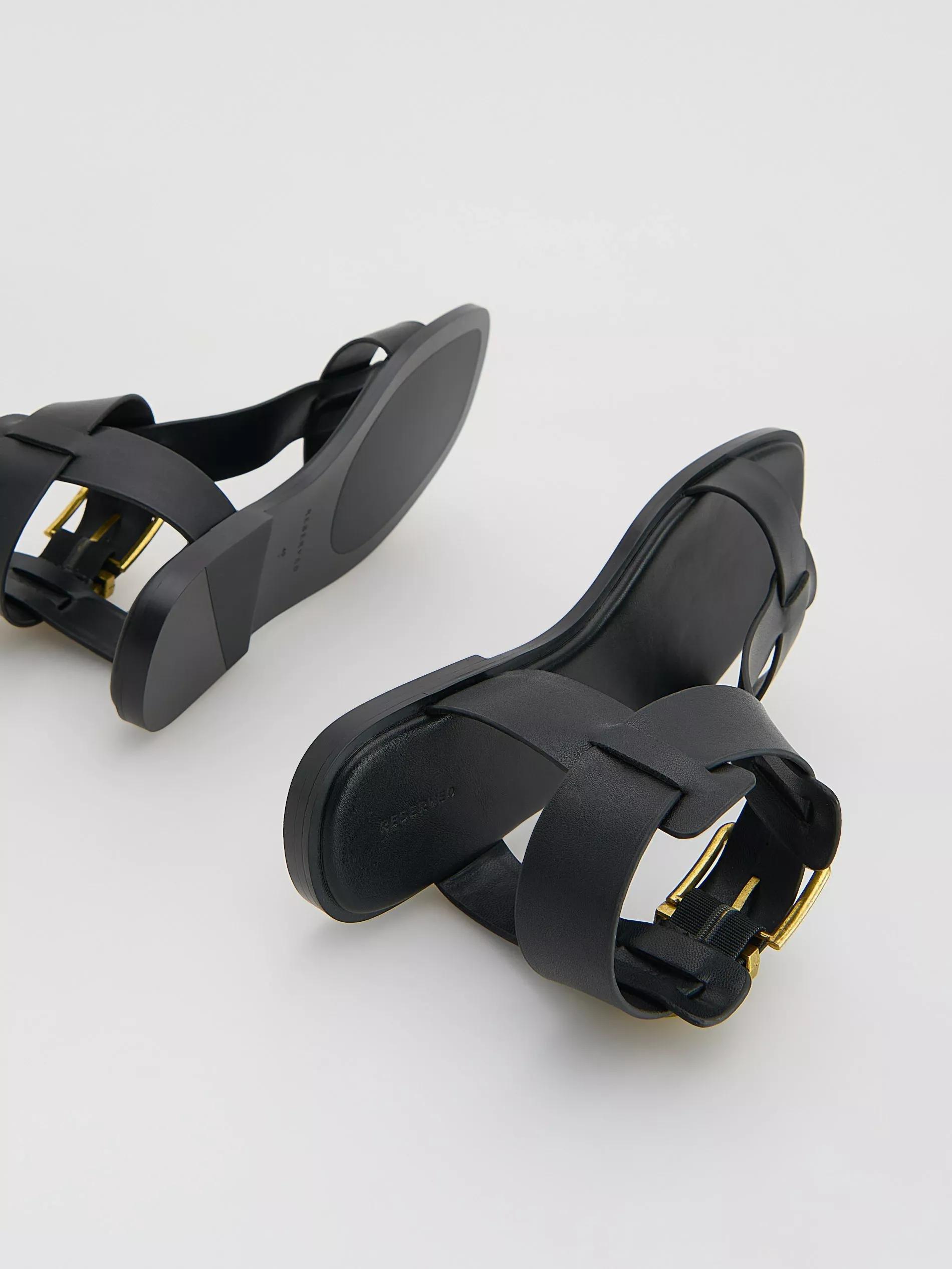 Black Leather Sandals, , large image number 2