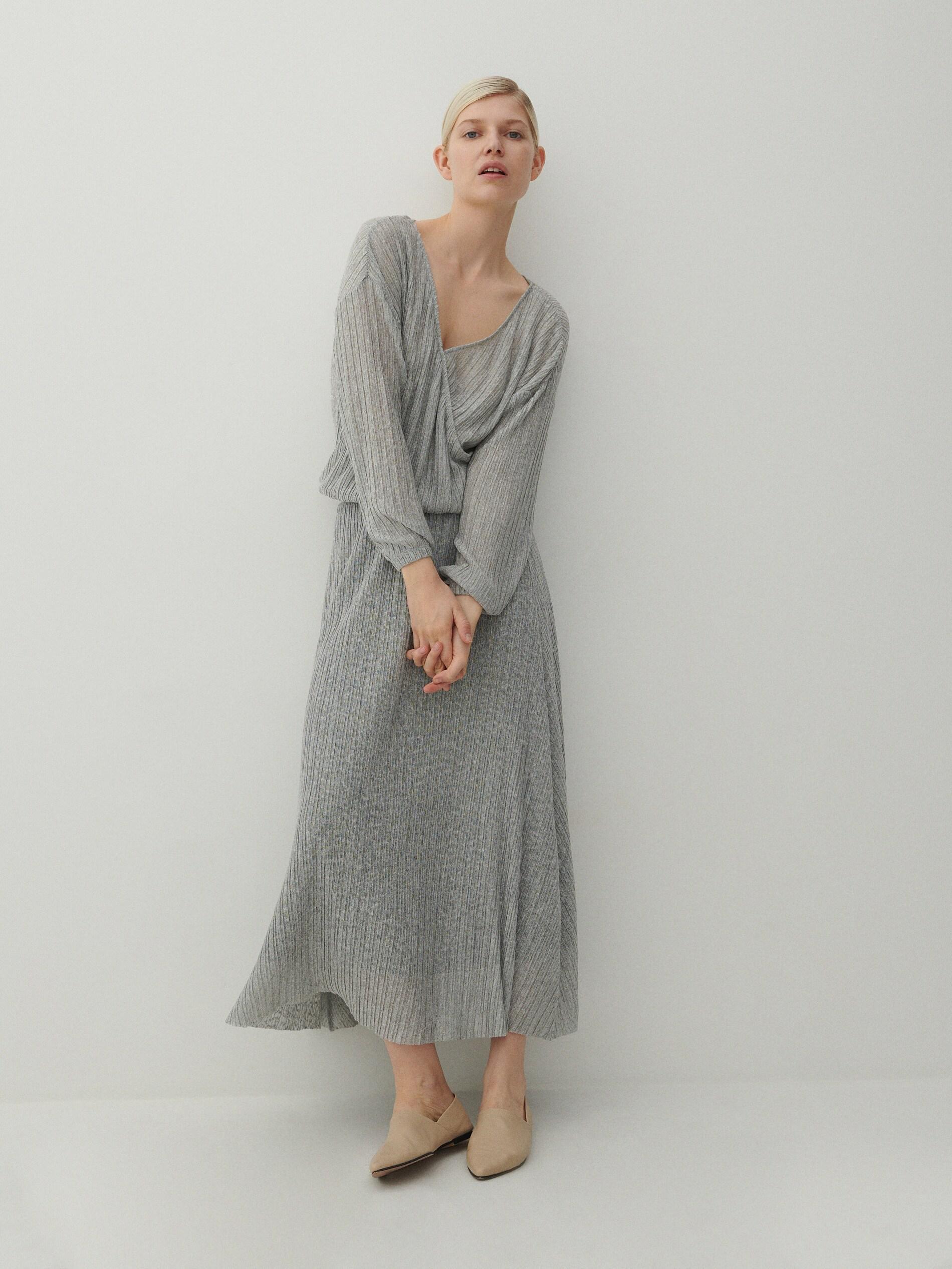 Reserved - Light Grey Pleated Jersey Blouse, Women