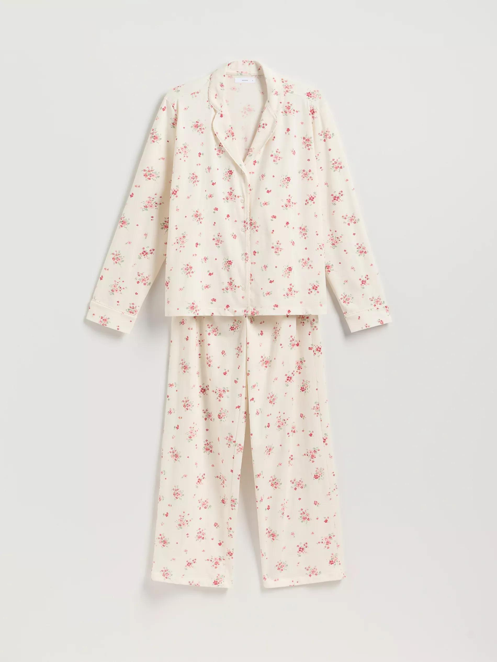 Cream Patterned Two-Piece Pajamas, Ivory, large image number 4