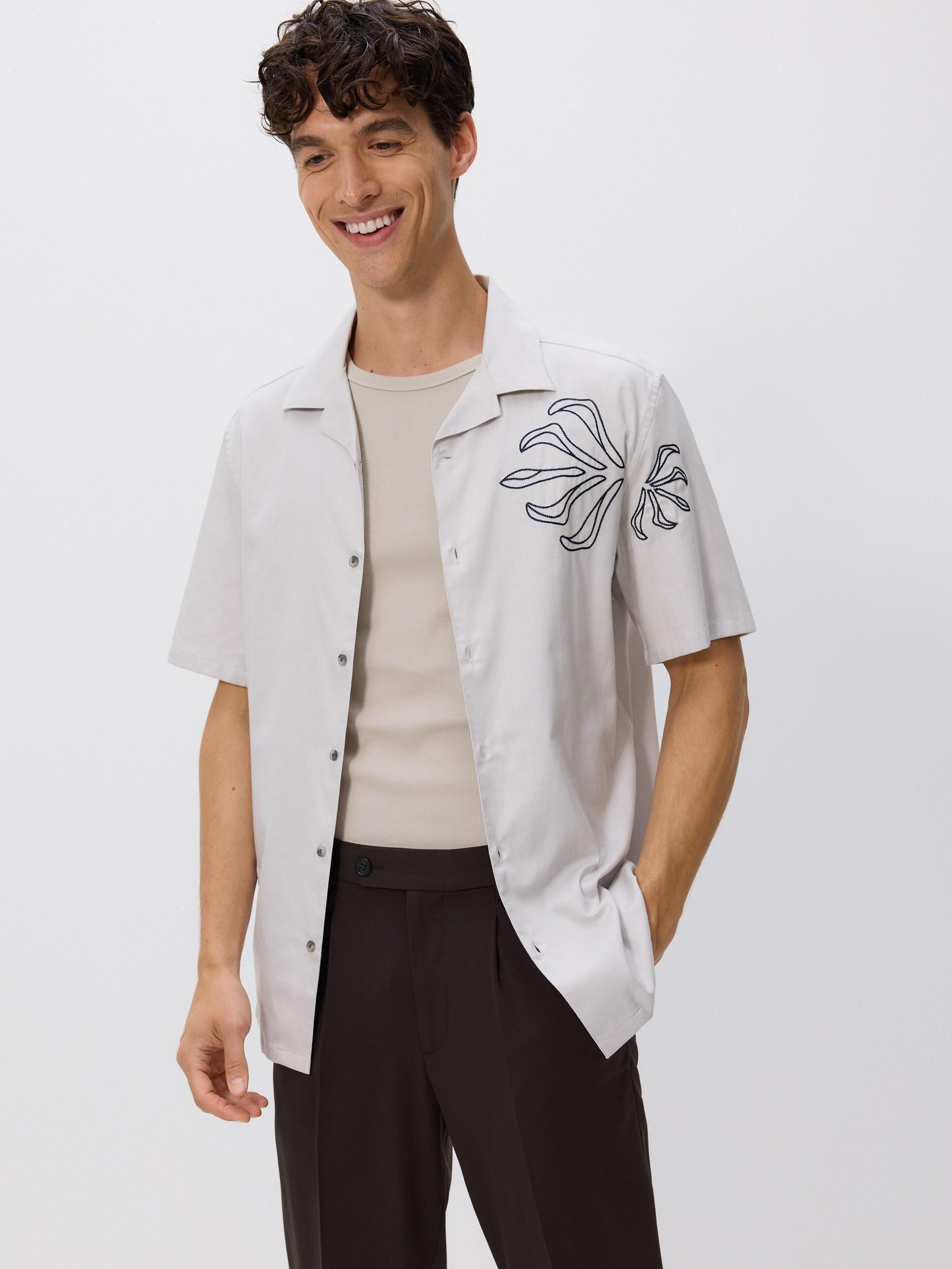 LIGHT GREY Regular fit lyocell blend shirt, Light grey, medium