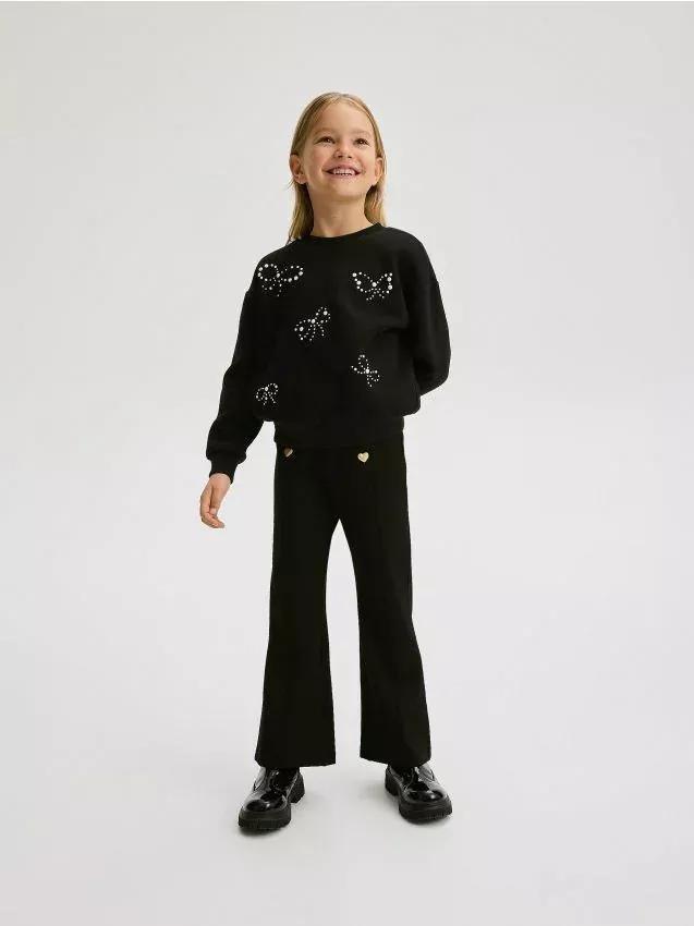 Black Sweatshirt With Applique, Kids Girls, , large image number 0