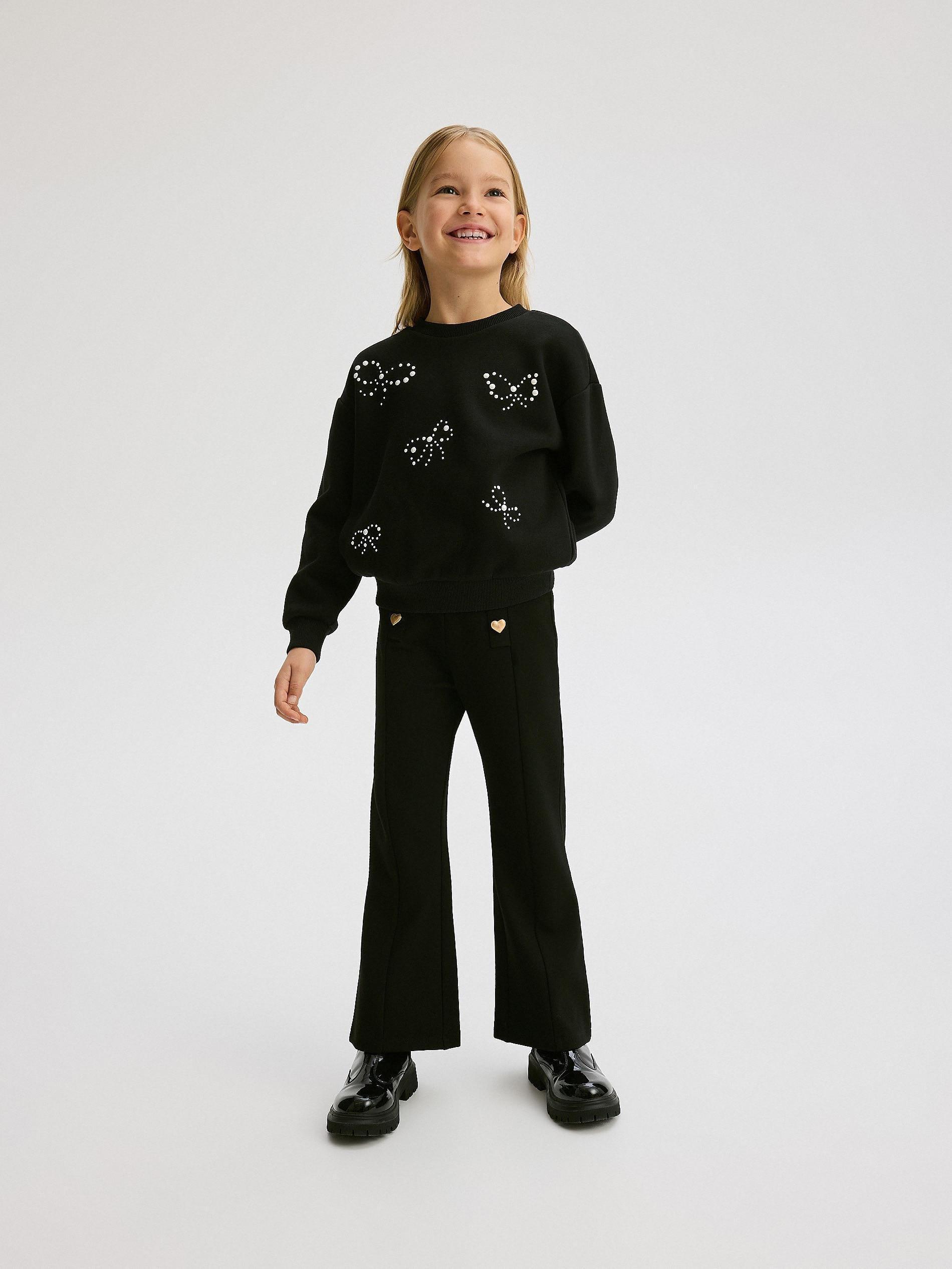 Black Sweatshirt With Applique, Kids Girls, , large image number 1