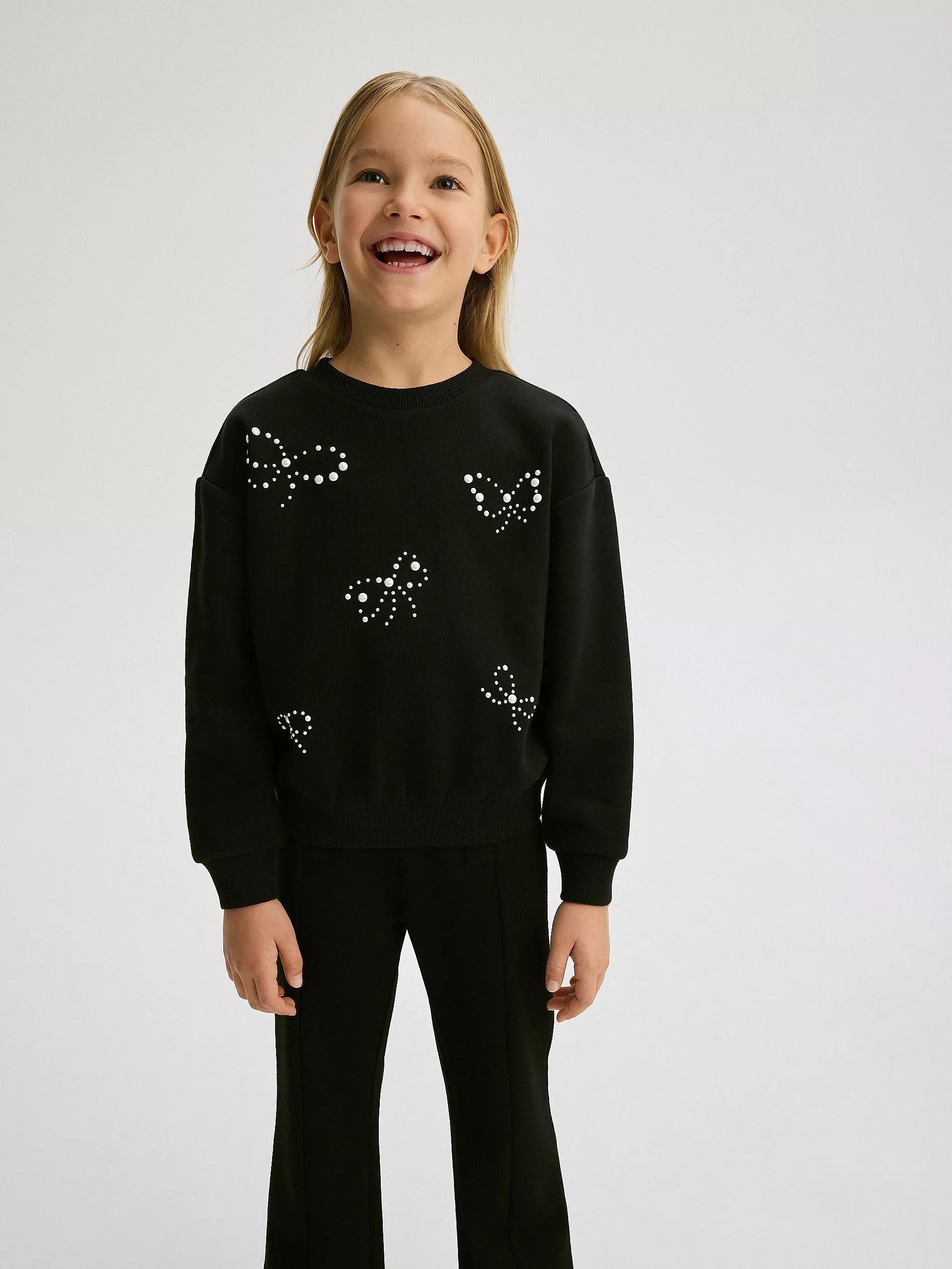 Black Sweatshirt With Applique, Kids Girls, , large image number 2
